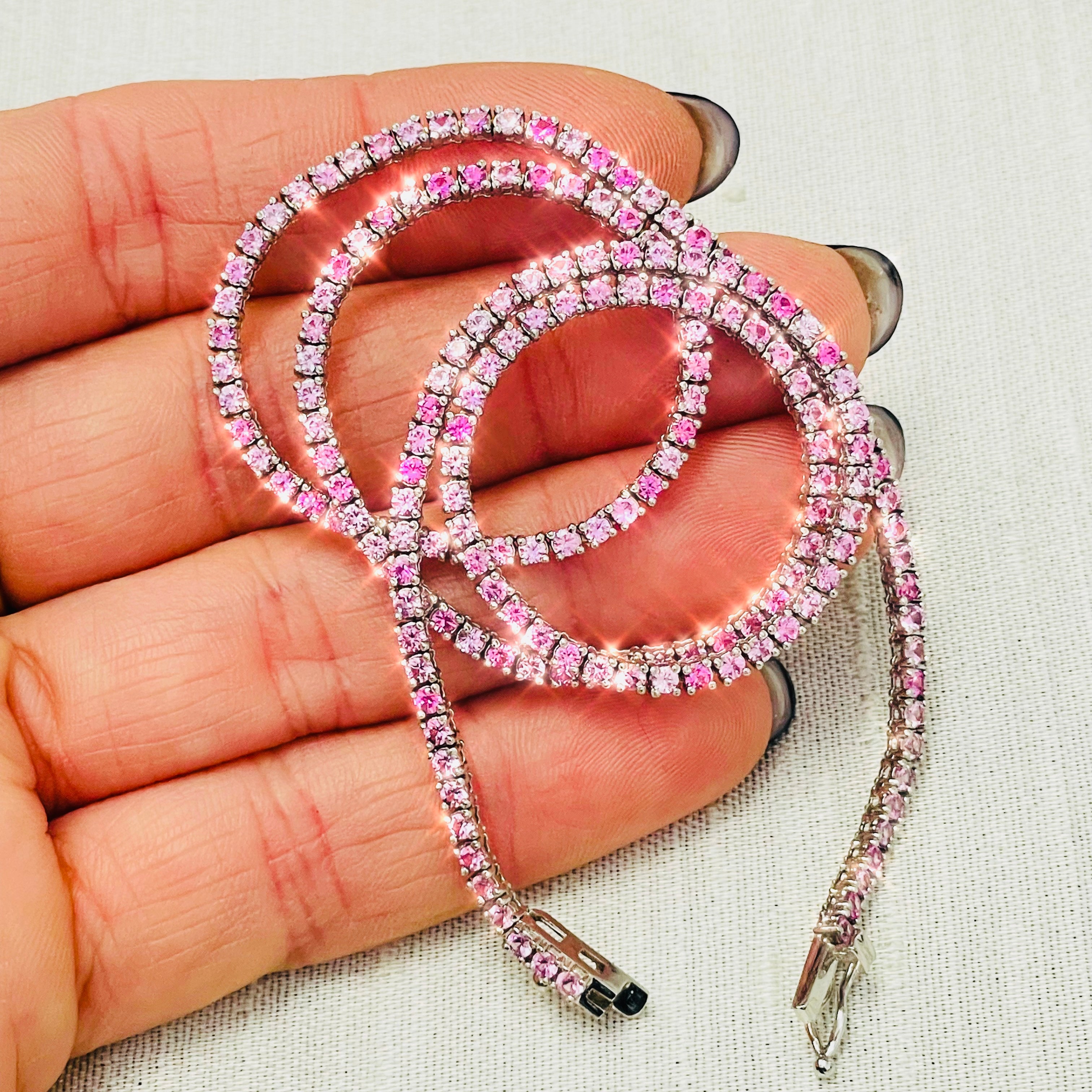 7CT Pink Sapphire Tennis 14K White Gold 16”