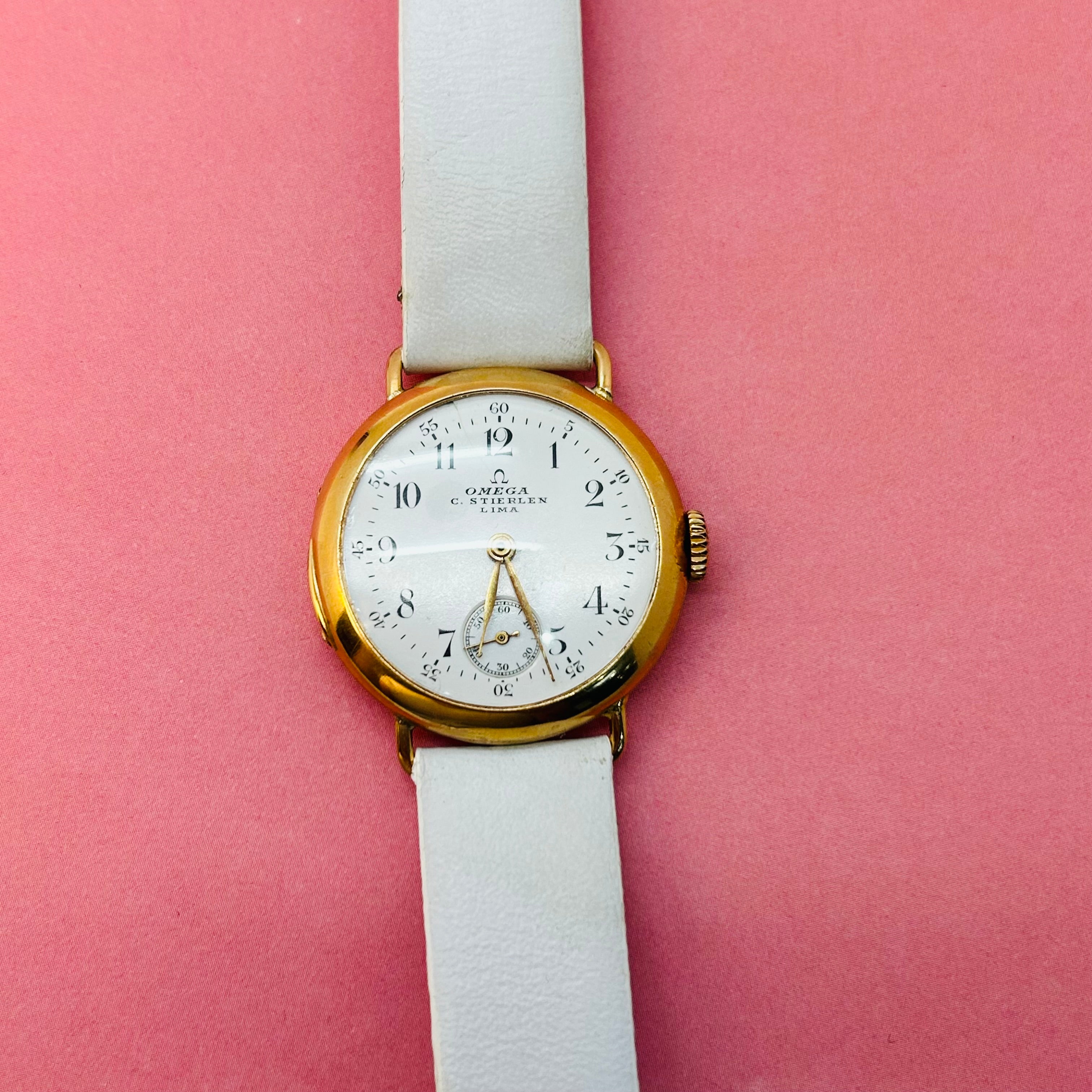 Antique Omega 18K Yellow Gold Pocket Watch Conversion Wrist Watch 32mm