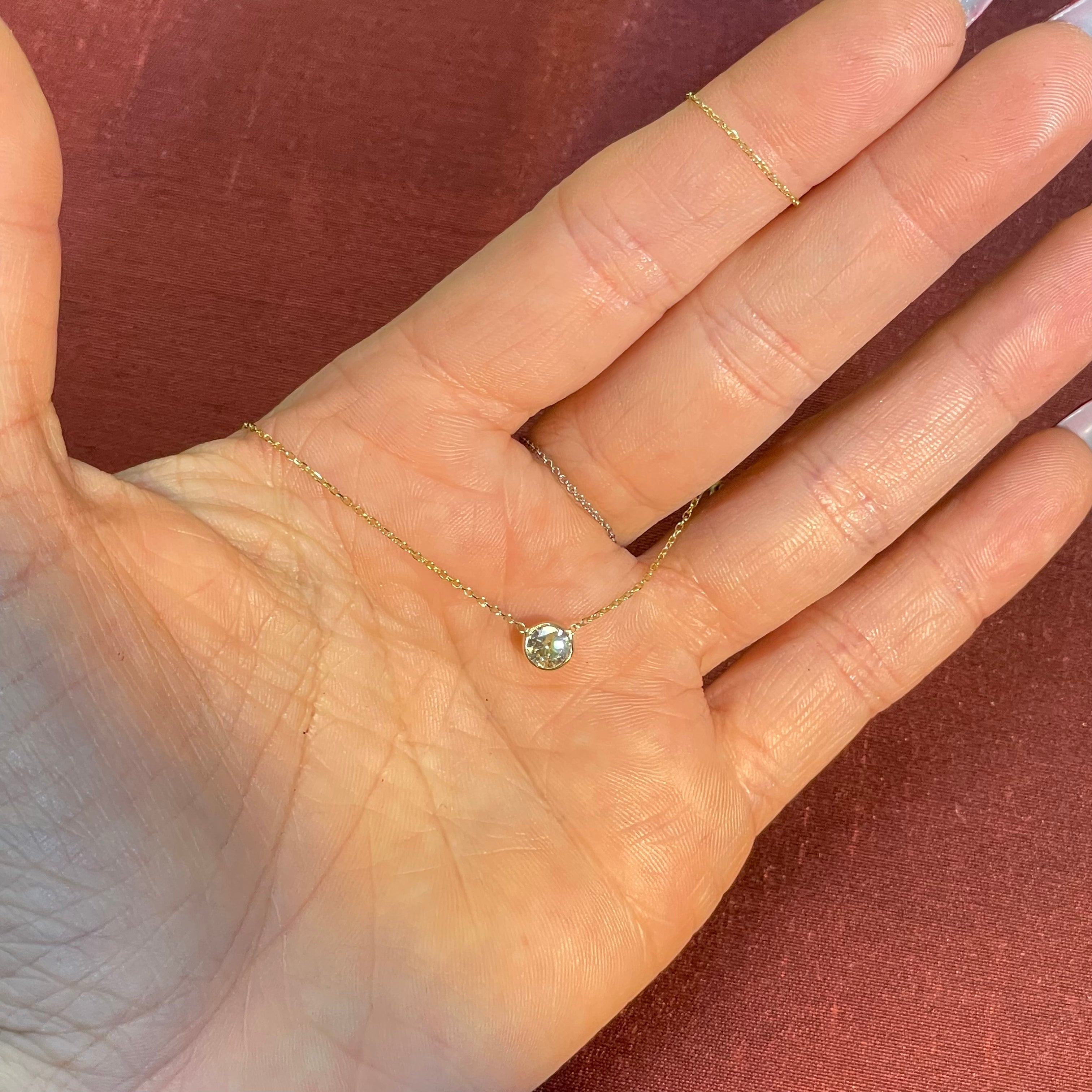 .56CT Natural Round Diamond 14K Yellow Gold Solitaire Necklace 16"