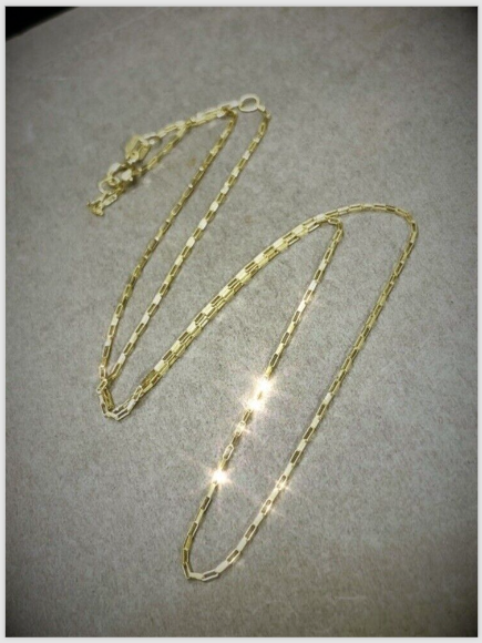 Solid 14K Yellow Gold Staple Paperclip Chain 20"