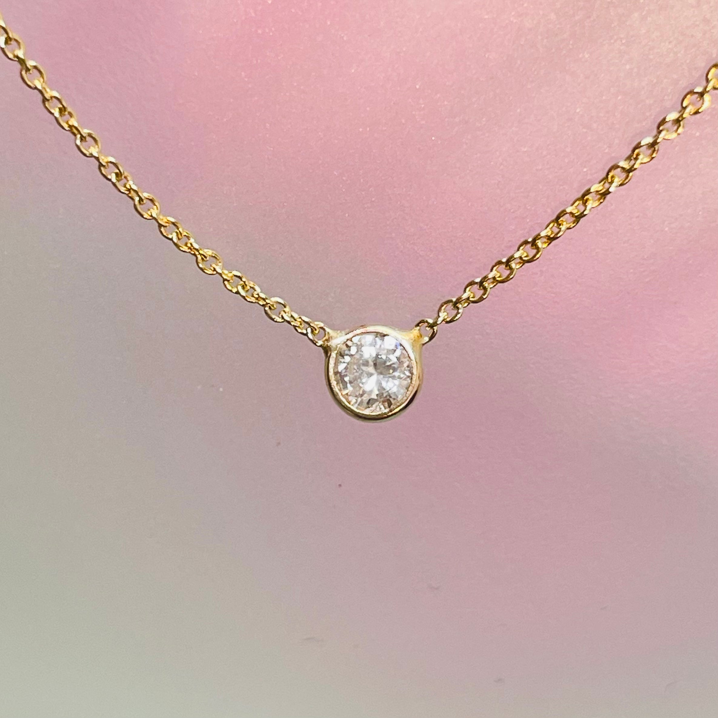 .15CT Natural Round Diamond 14K Yellow Gold Solitaire Necklace 18”