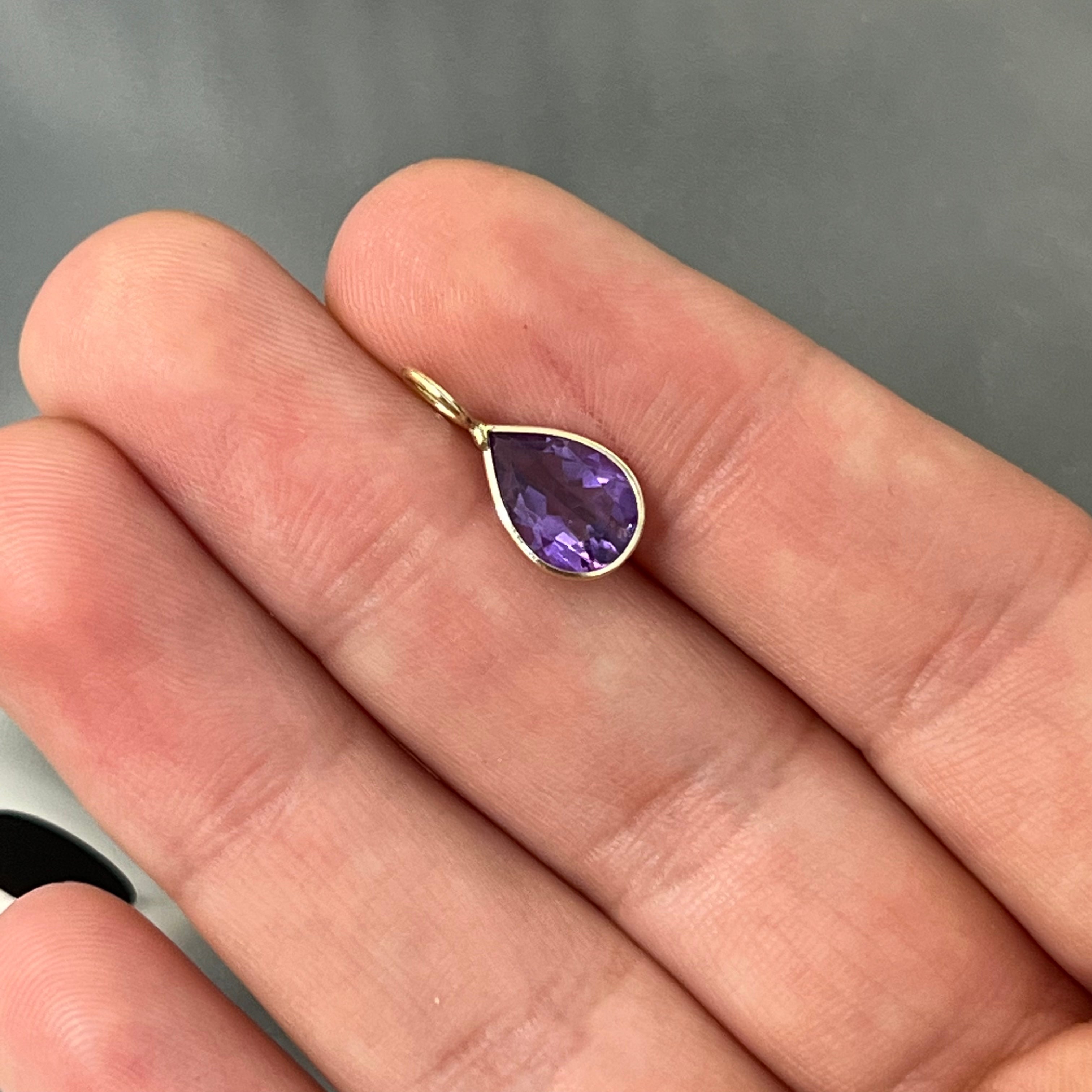 Natura Pear Shaped Amethyst 14K Yellow Gold Pendant Charm
