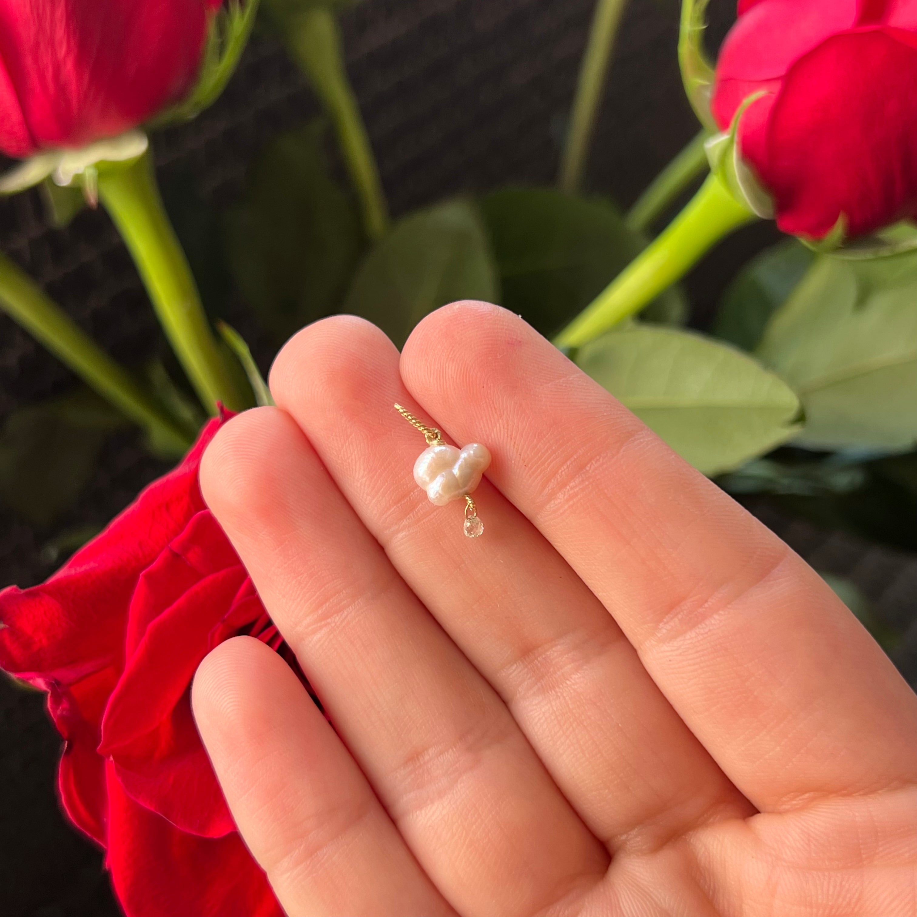 Japanese Pearl and Briolette Diamond Cloud Charm