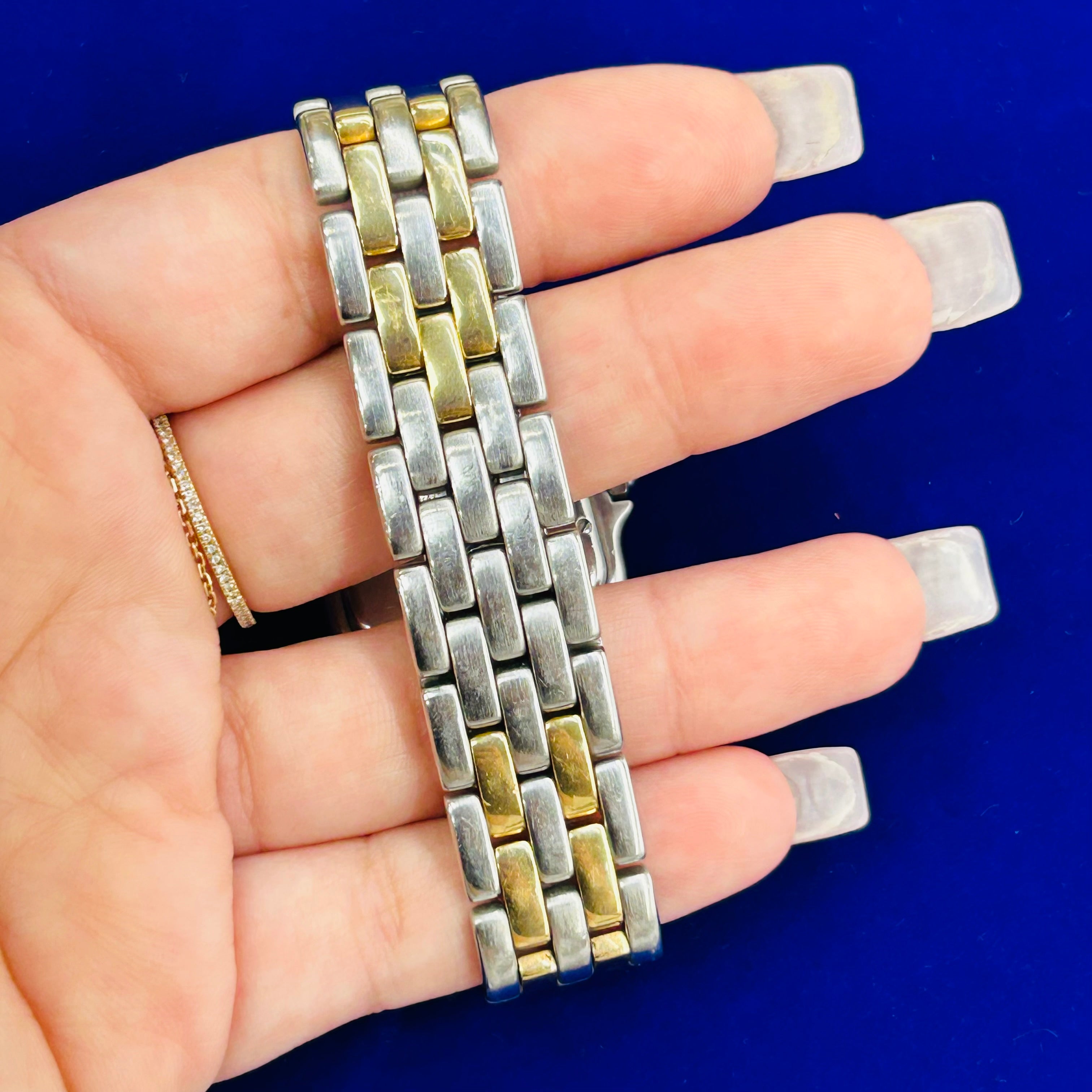 Cartier 18K Yellow Gold & Stainless Steel Panthere Quartz Watch MidSize Two Row