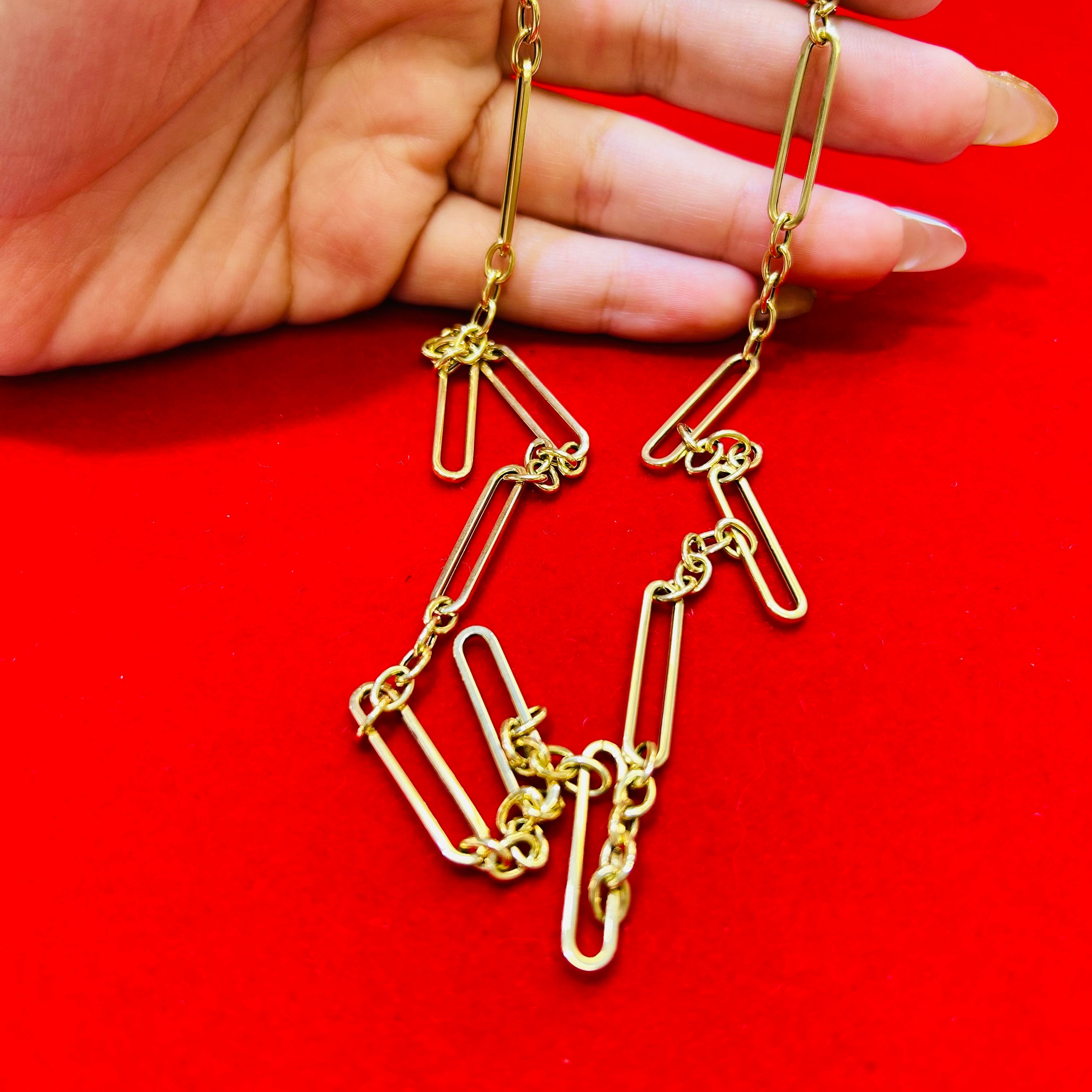 14K Solid Yellow Inter Long Link Necklace Chain 16”