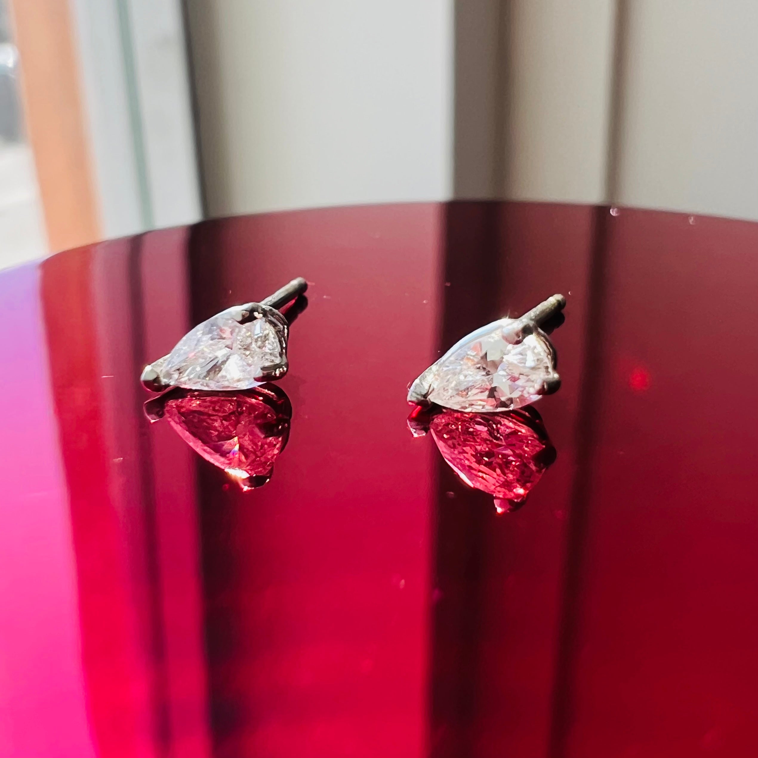 14K Yellow Gold Pear Diamond Earring Studs