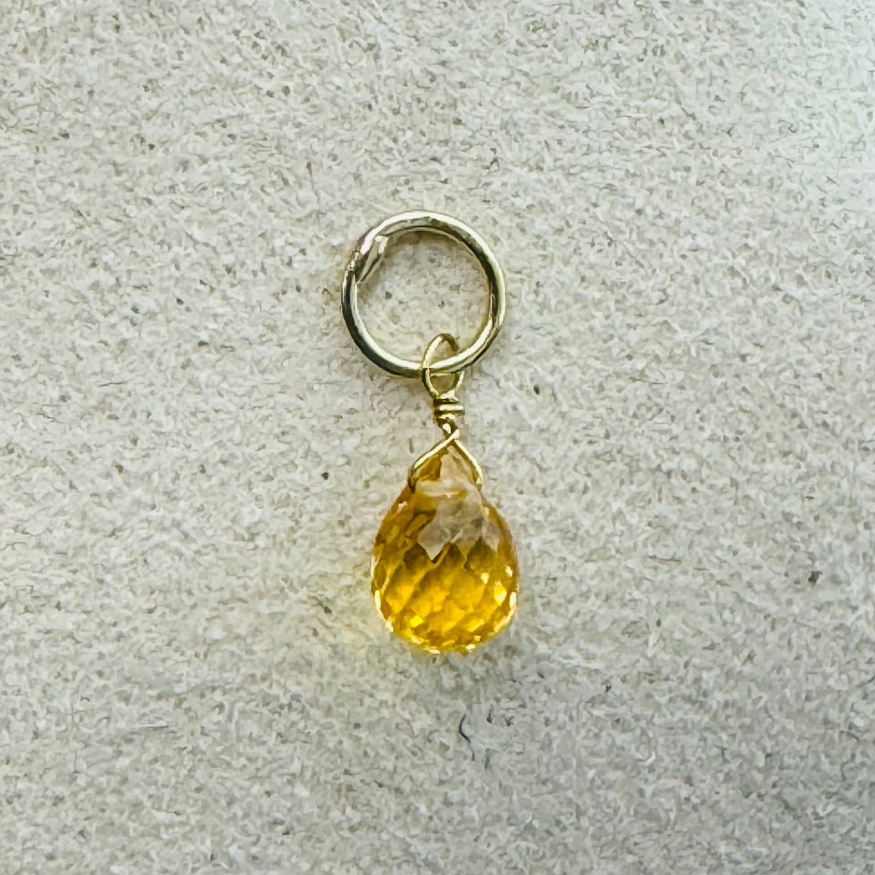 Natural Yellow Sapphire 14K Yellow Gold Briolette Charm