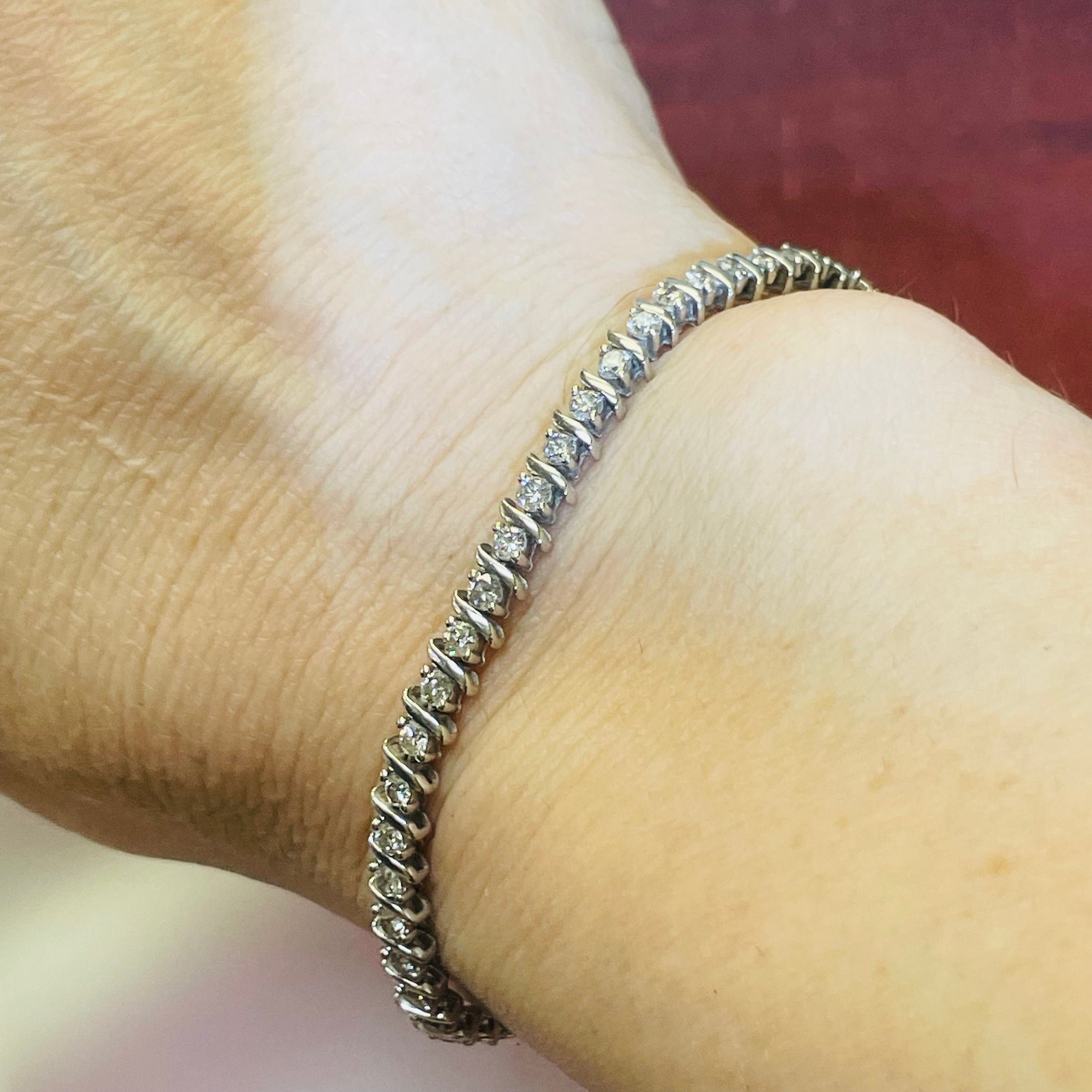 14K White Gold 1.55CT Natural Diamond Vintage S Link Tennis Bracelet 6.5"