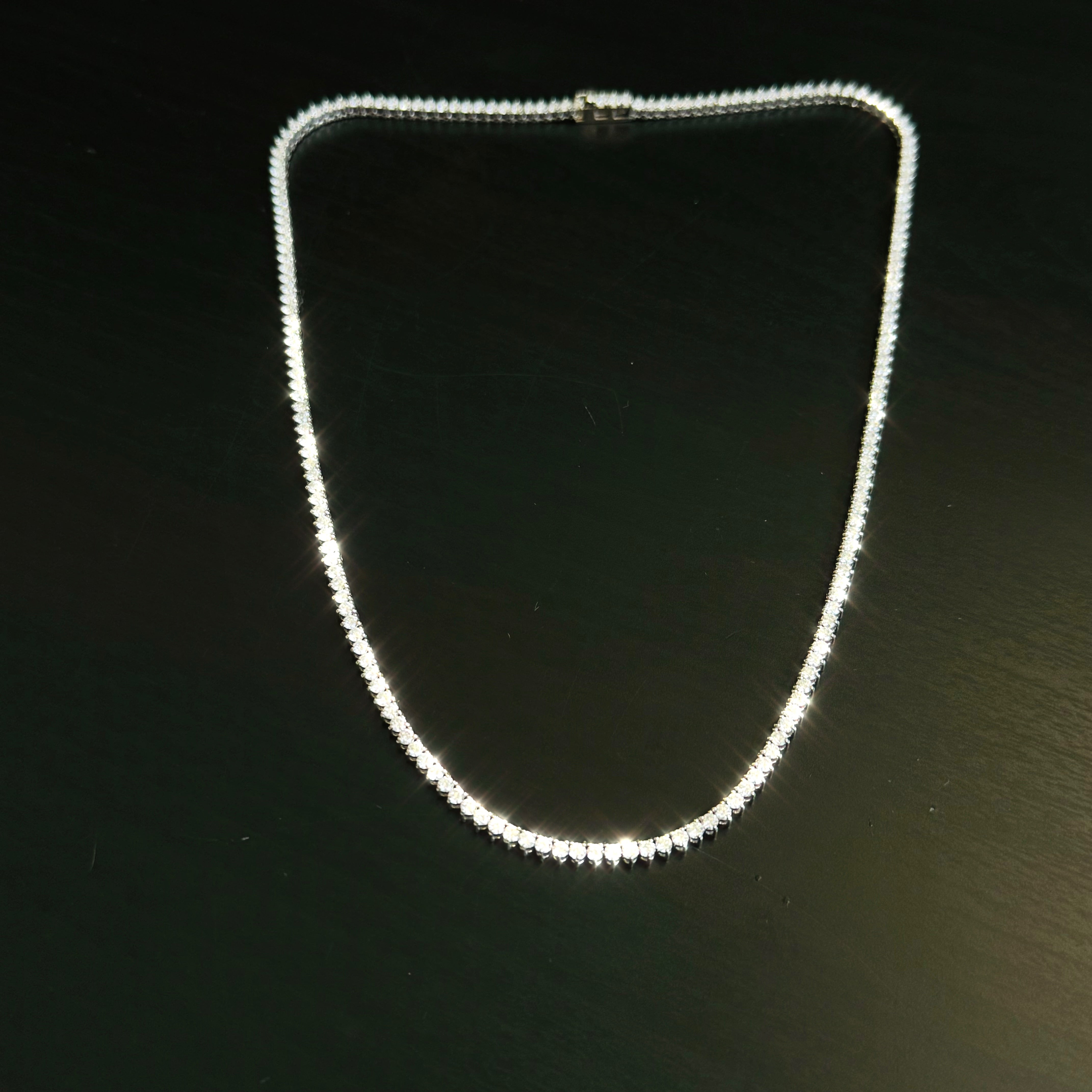 7.82CT Natural Diamond Tennis Necklace Three Prong 14K White Gold 17”