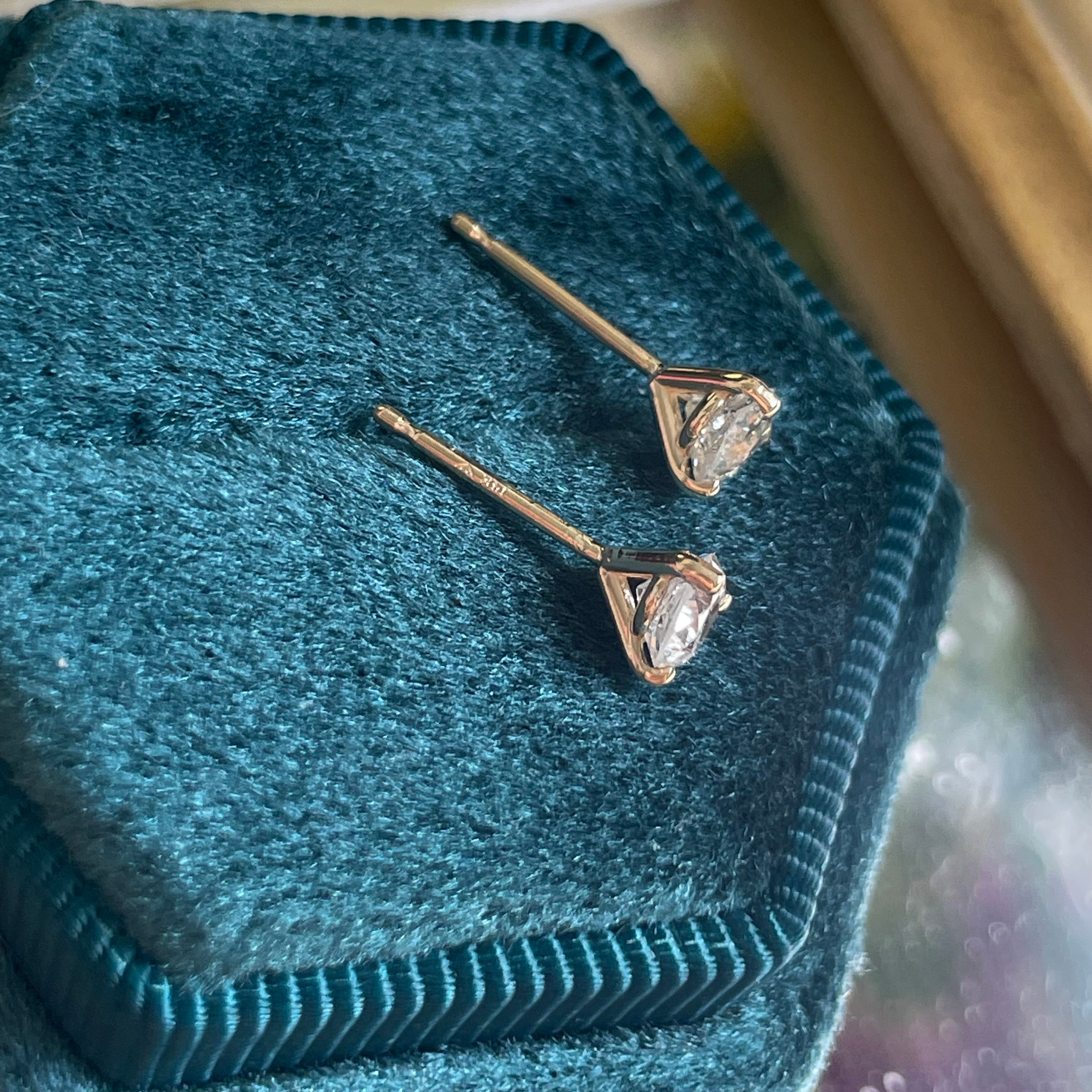 .64CTW Round Old Mine Diamond Stud Earrings 14K Yellow Gold