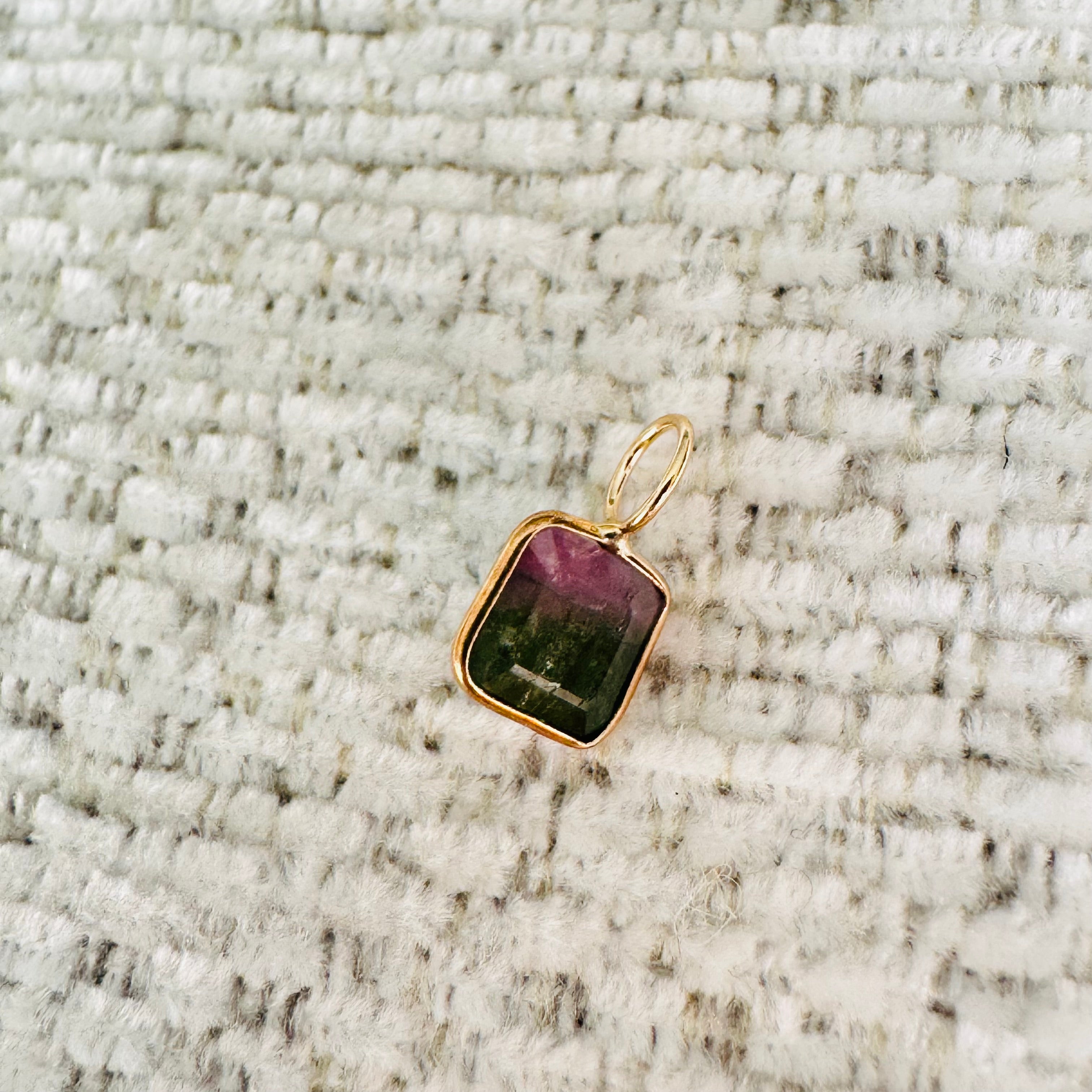 Bi Color Tourmaline 14K Yellow Gold Charm Pendant