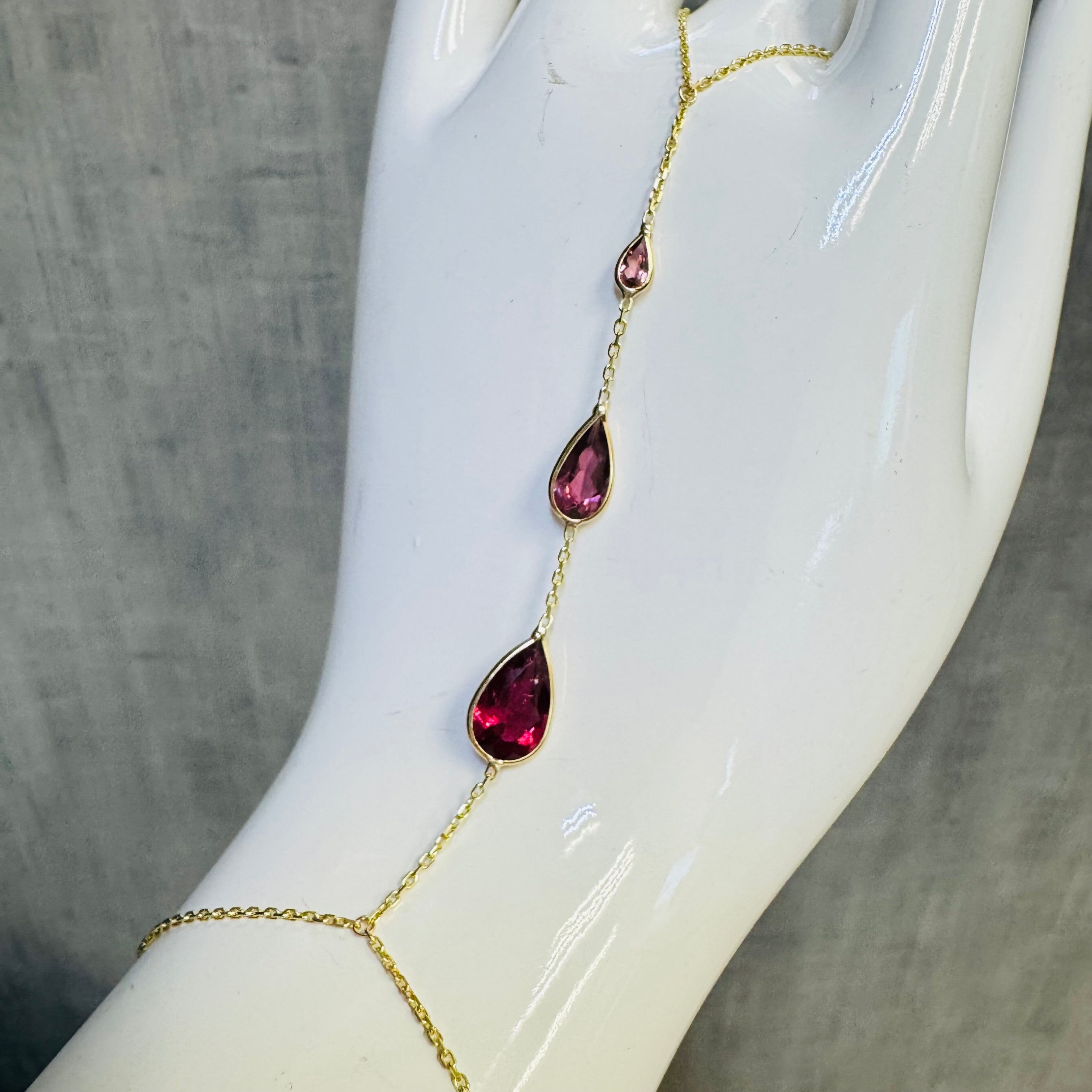 14K Yellow Gold Multi Ombre Pink Tourmaline Handchain