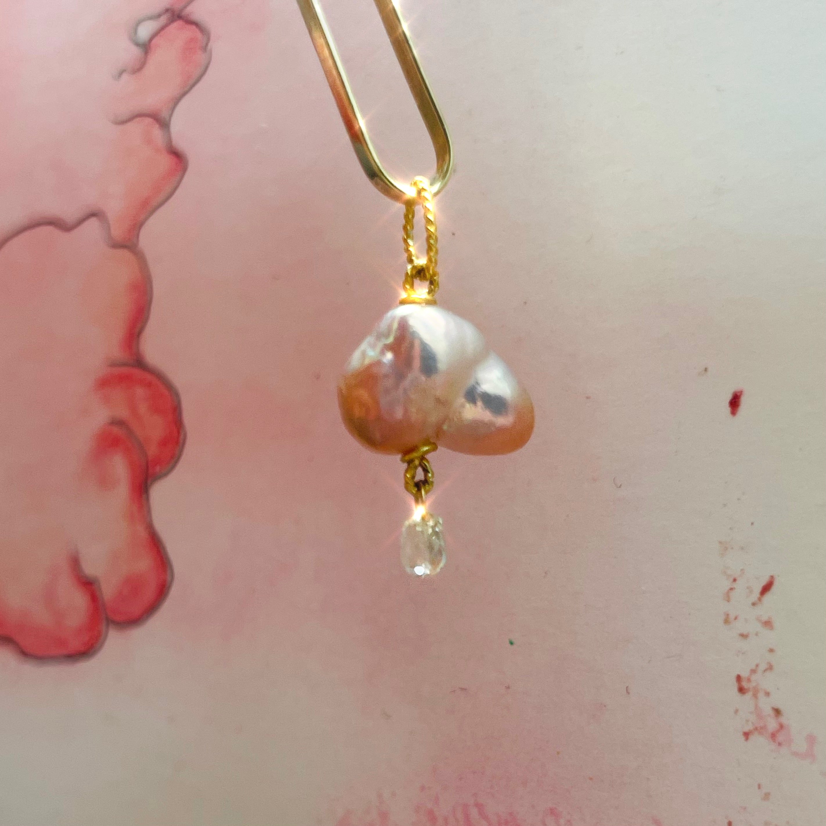 Japanese Pearl and Briolette Diamond Cloud Charm