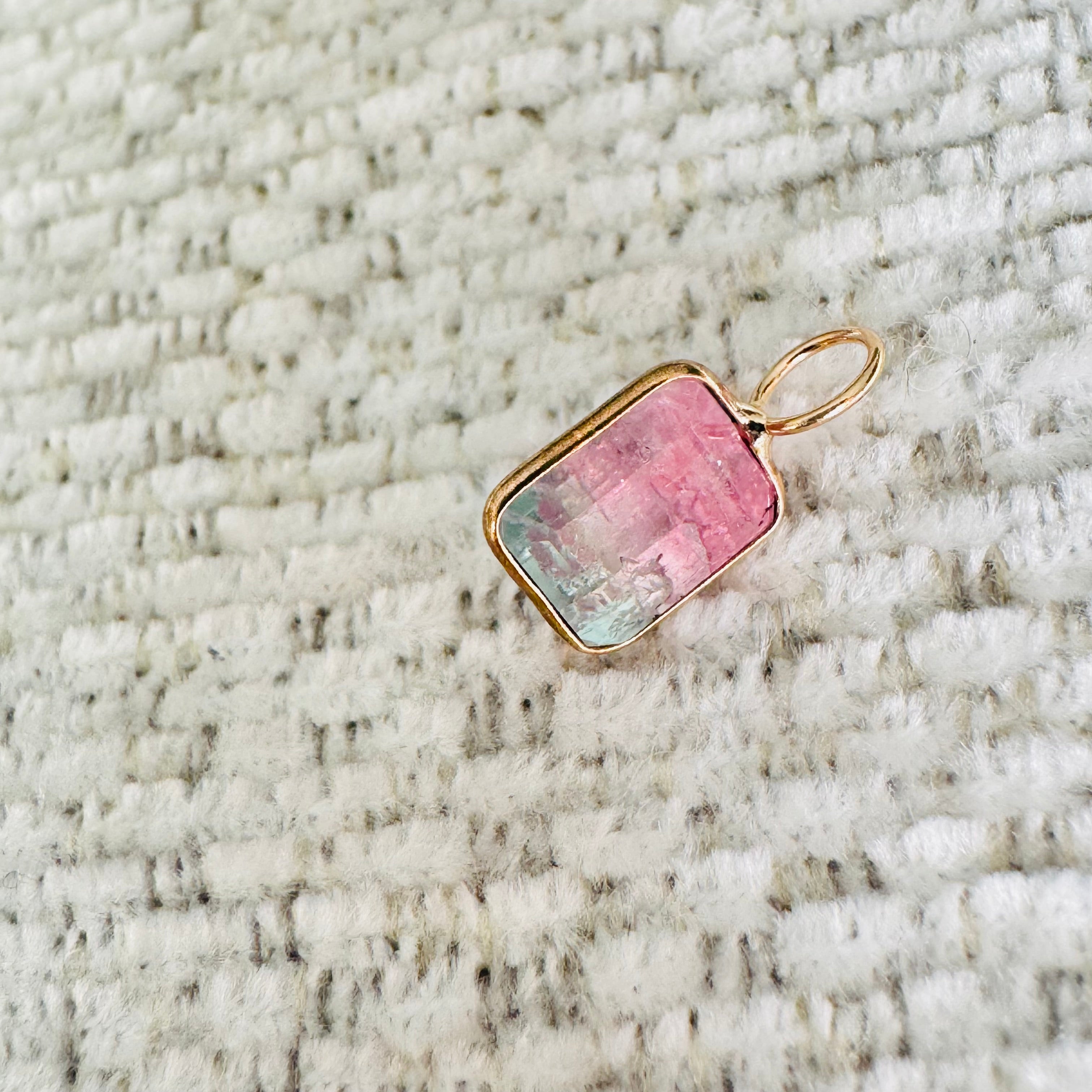 Bi Color Tourmaline 14K Yellow Gold Charm Pendant
