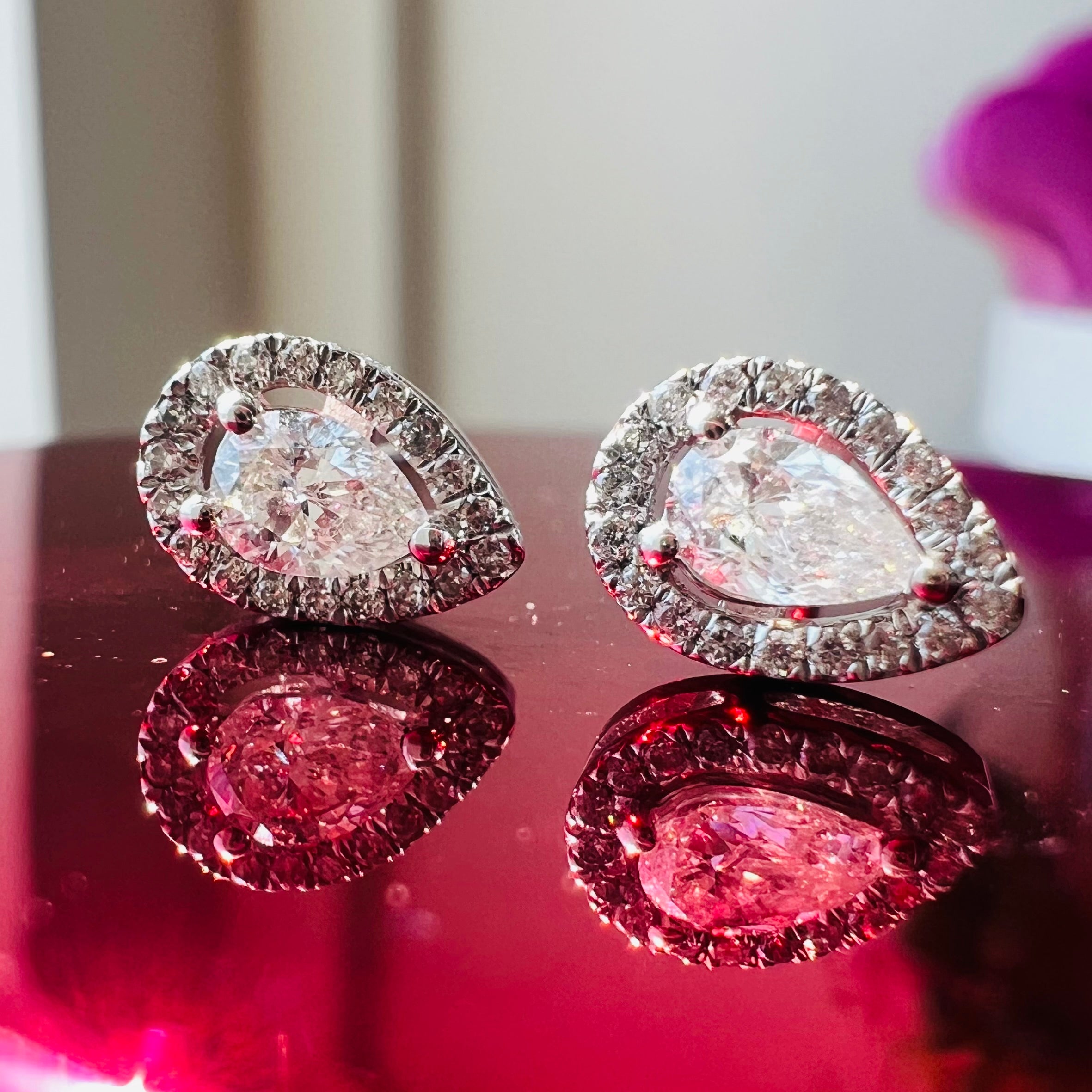 14K Yellow Gold Pear Diamond Earring Studs