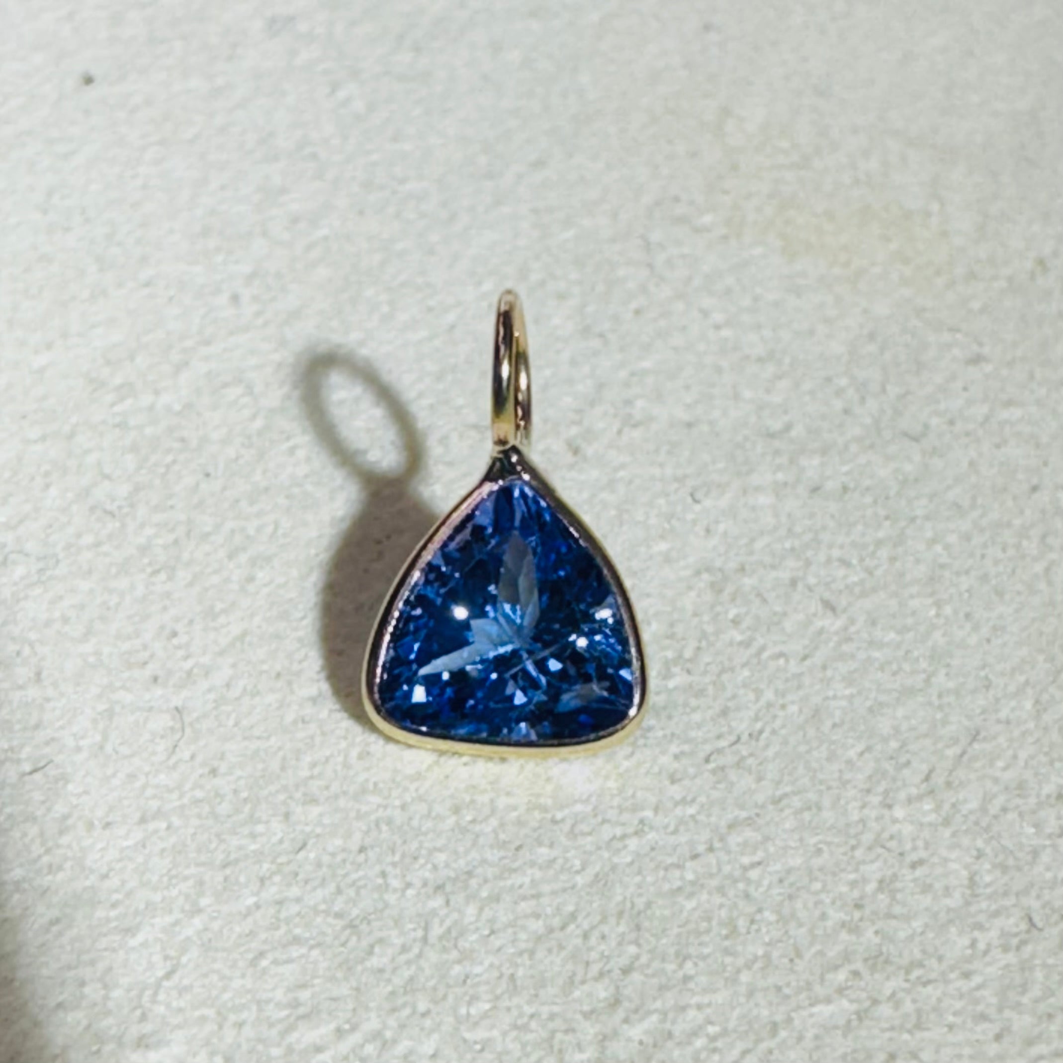 Natural Trillion Tanzanite 14K Gem Charm Pendant