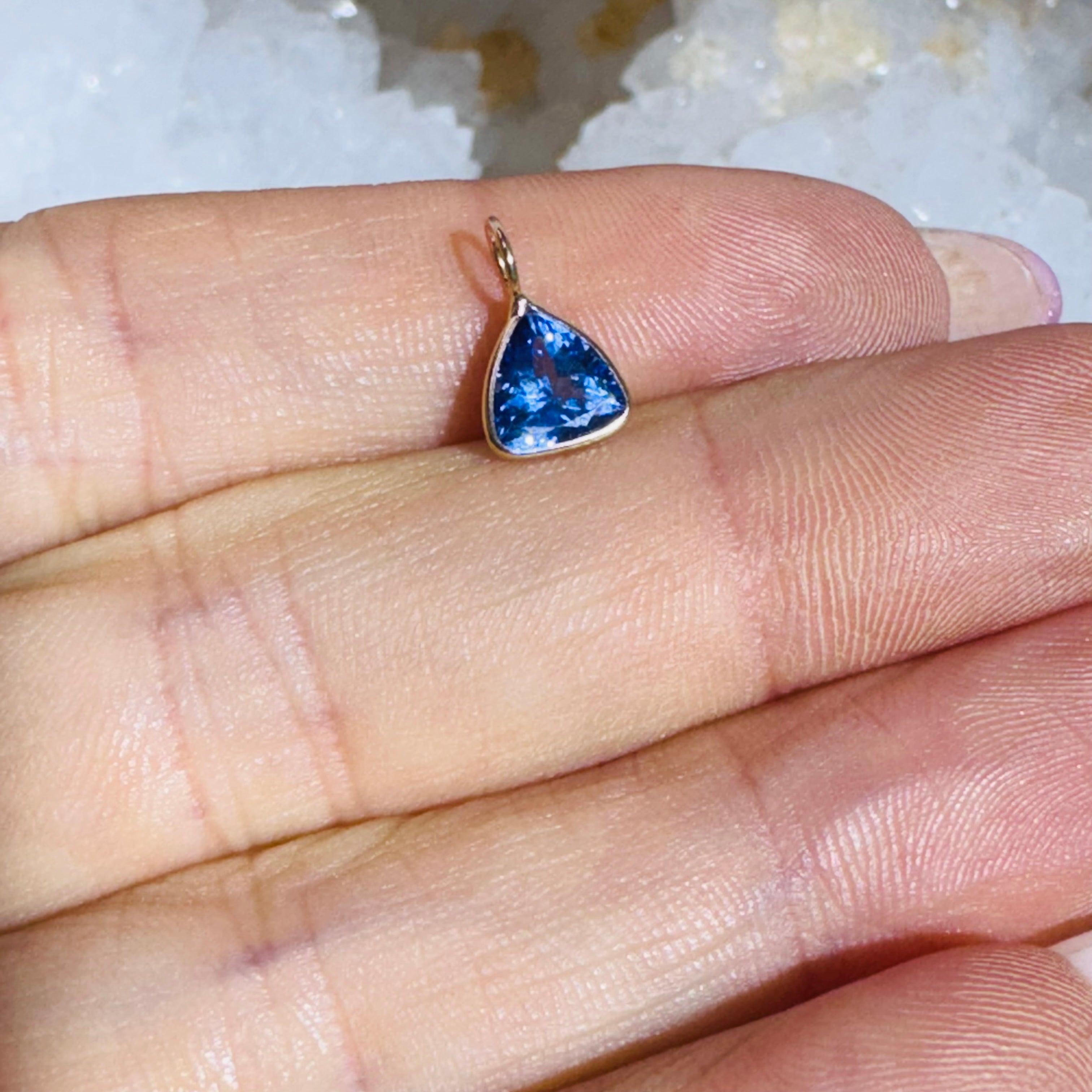 Natural Trillion Tanzanite 14K Gem Charm Pendant