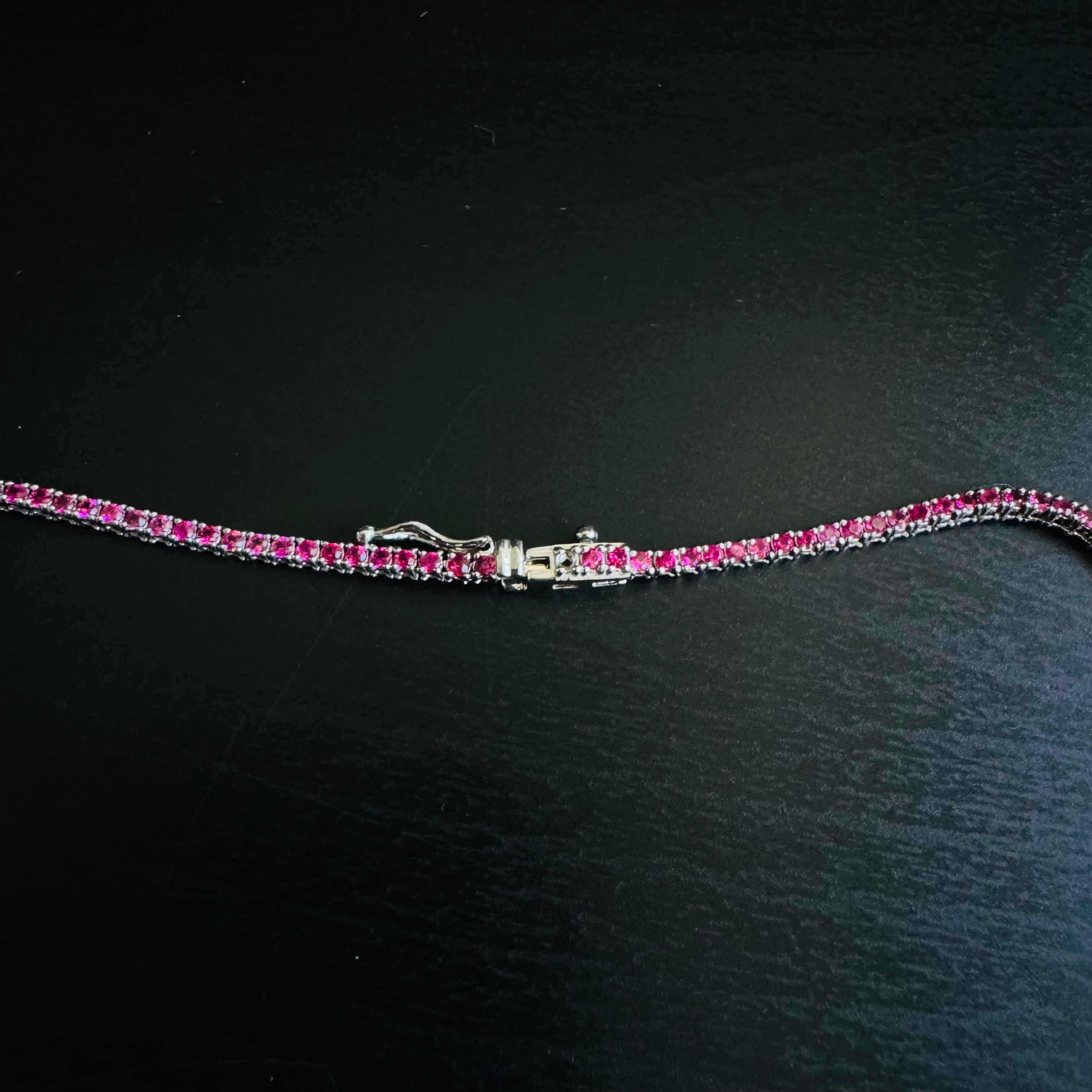 6.67CT Hot Pink Sapphire Tennis 14K White Gold 16”