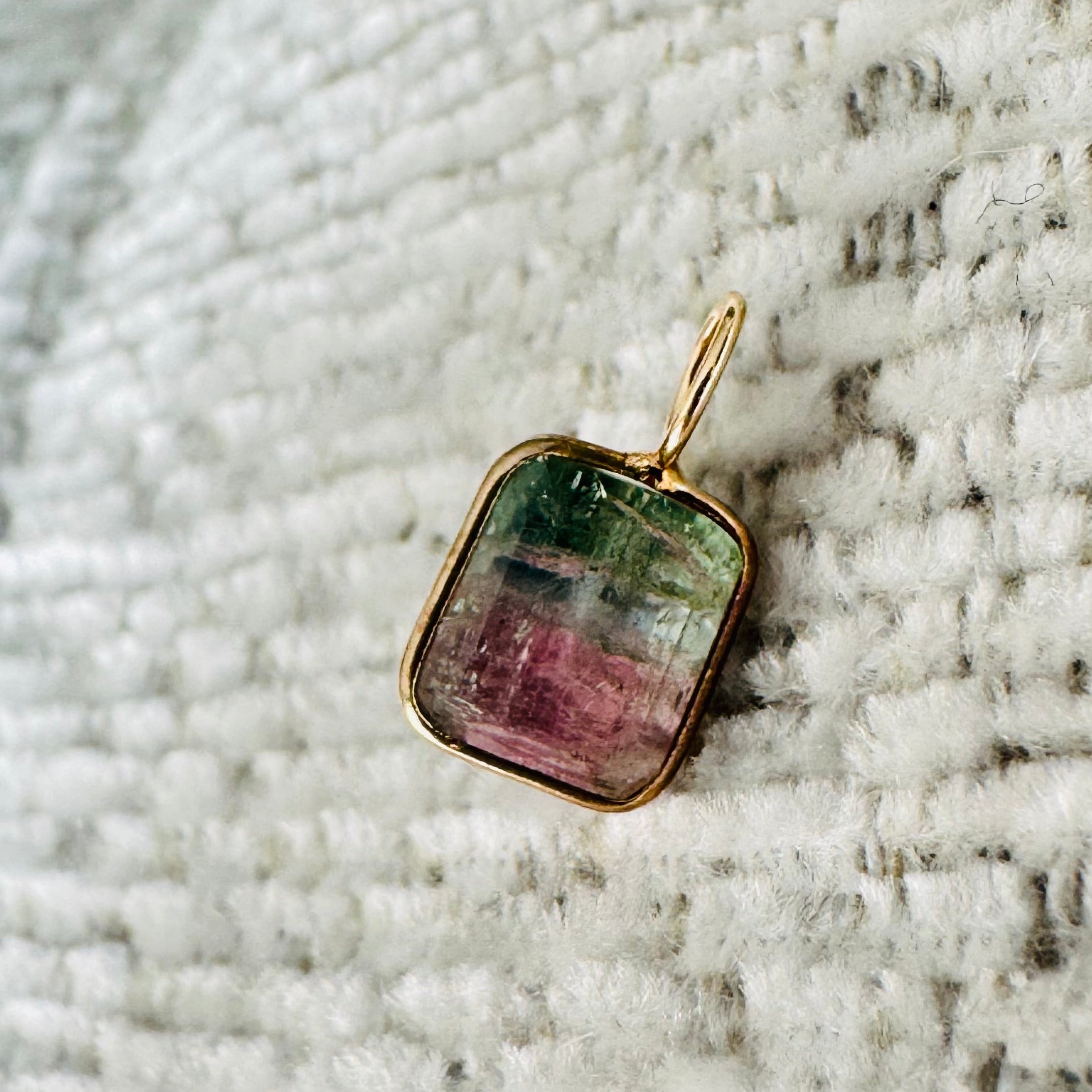 Bi Color Tourmaline 14K Yellow Gold Charm Pendant