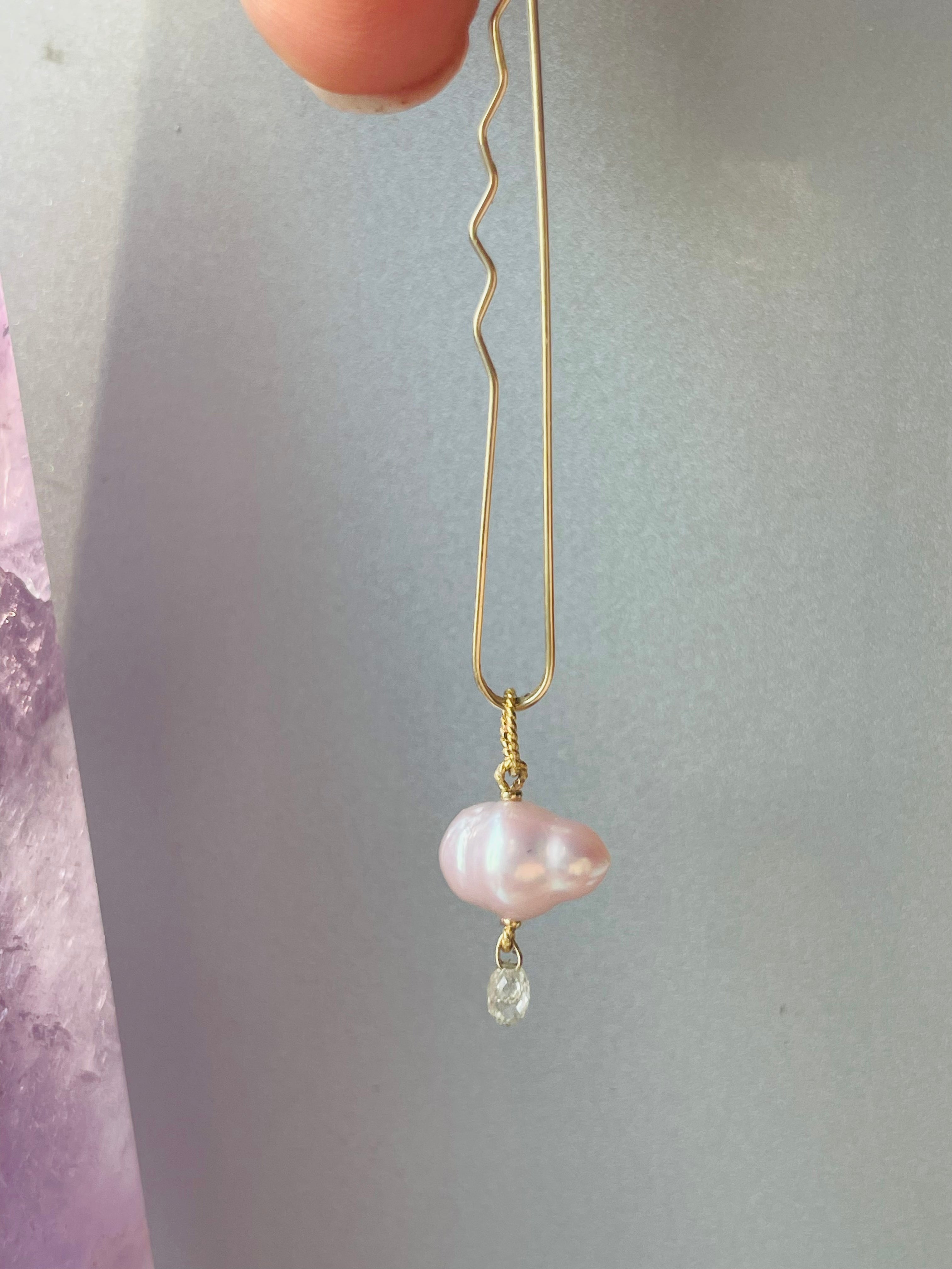 Pink Japanese Pearl and Briolette Diamond Cloud Charm