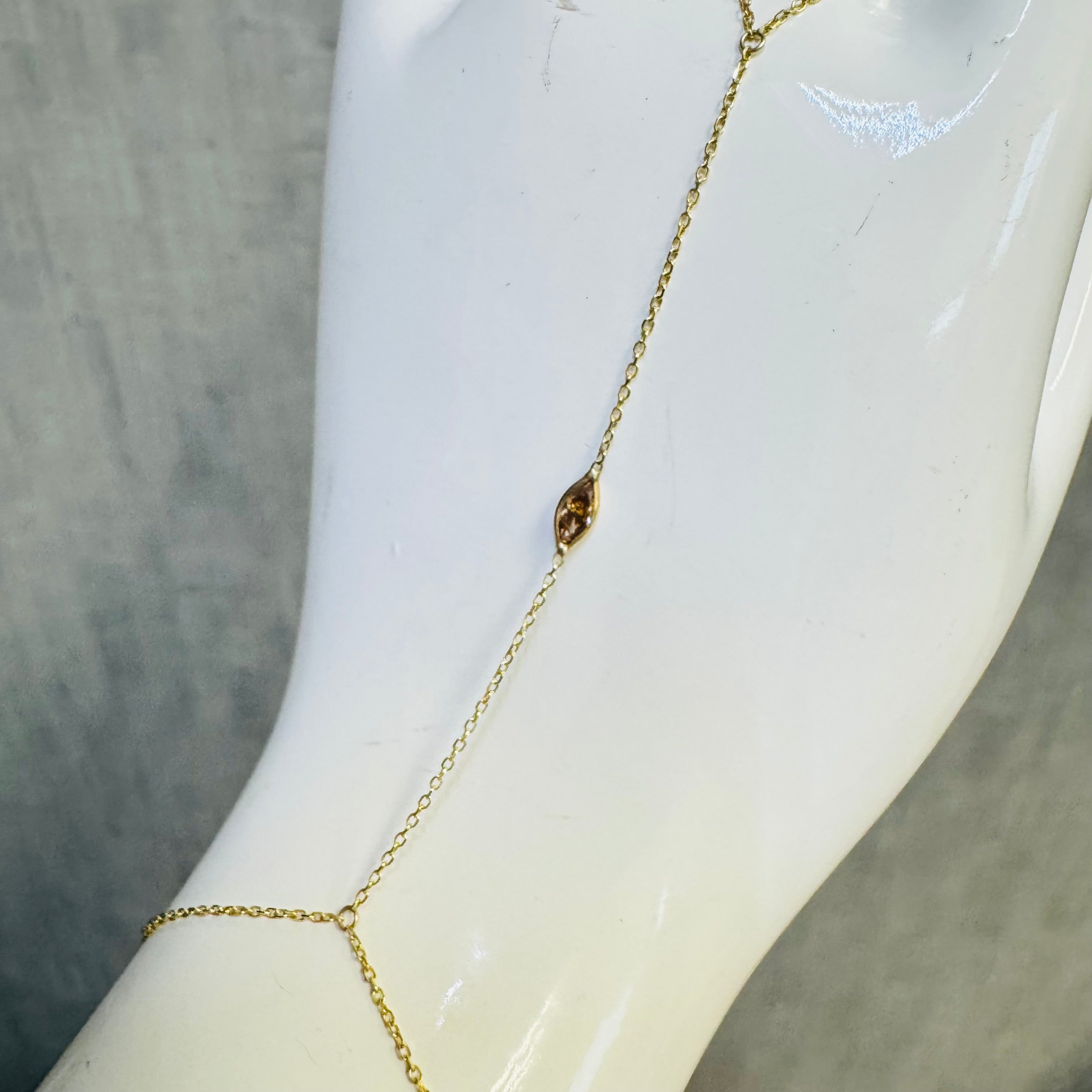 14K Yellow Gold Chocolate Marquis Diamond HandChain