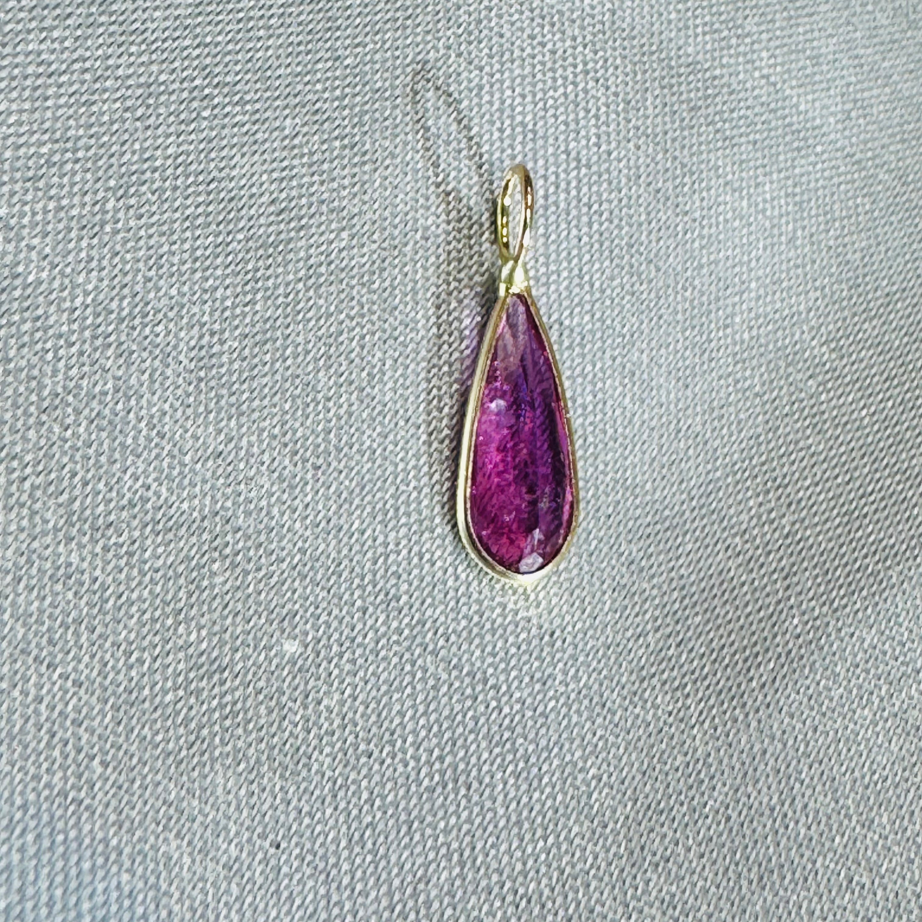 Hot Pink Tourmaline Charm Pendant 14K Yellow Gold