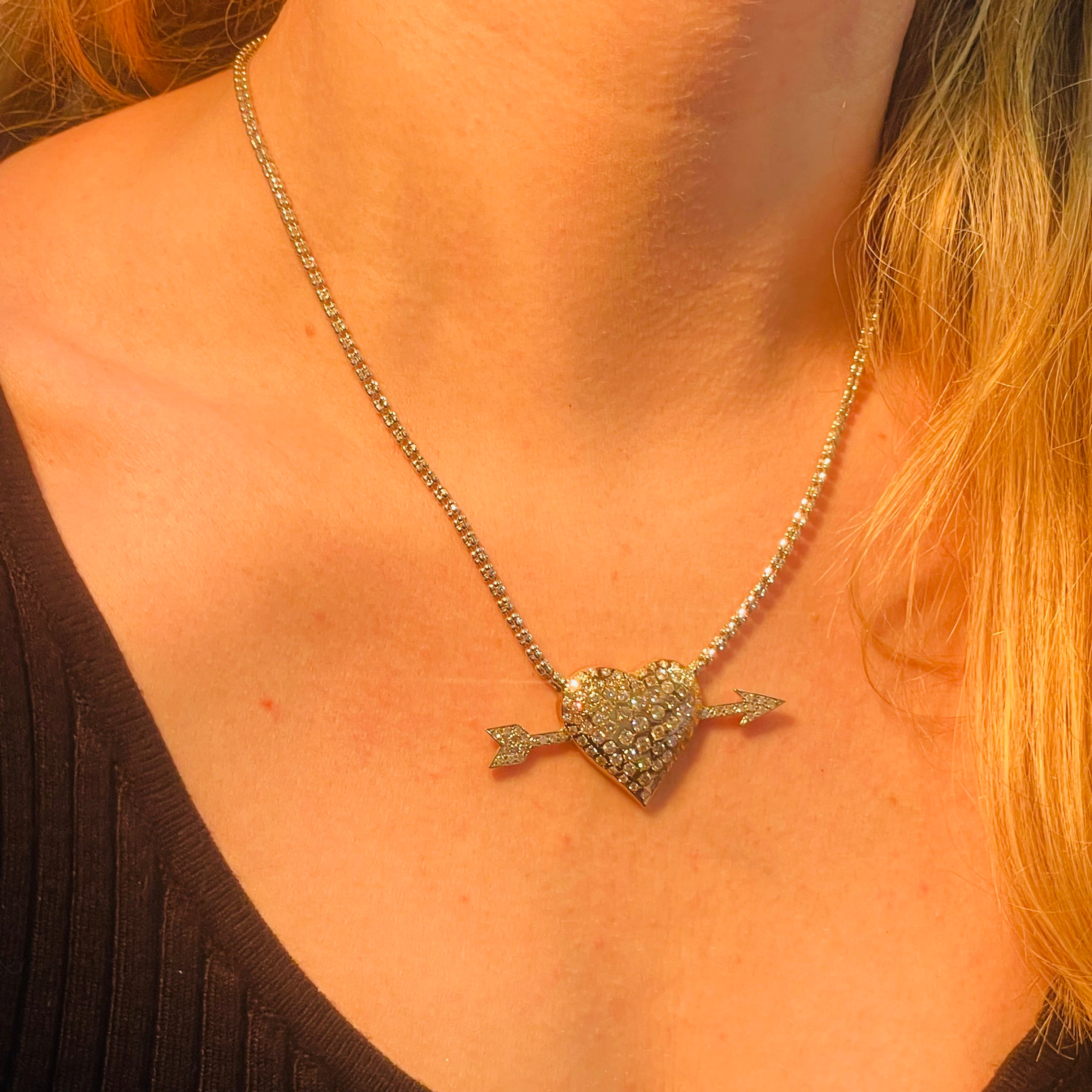 Diamond Pave Heart and Arrow Necklace