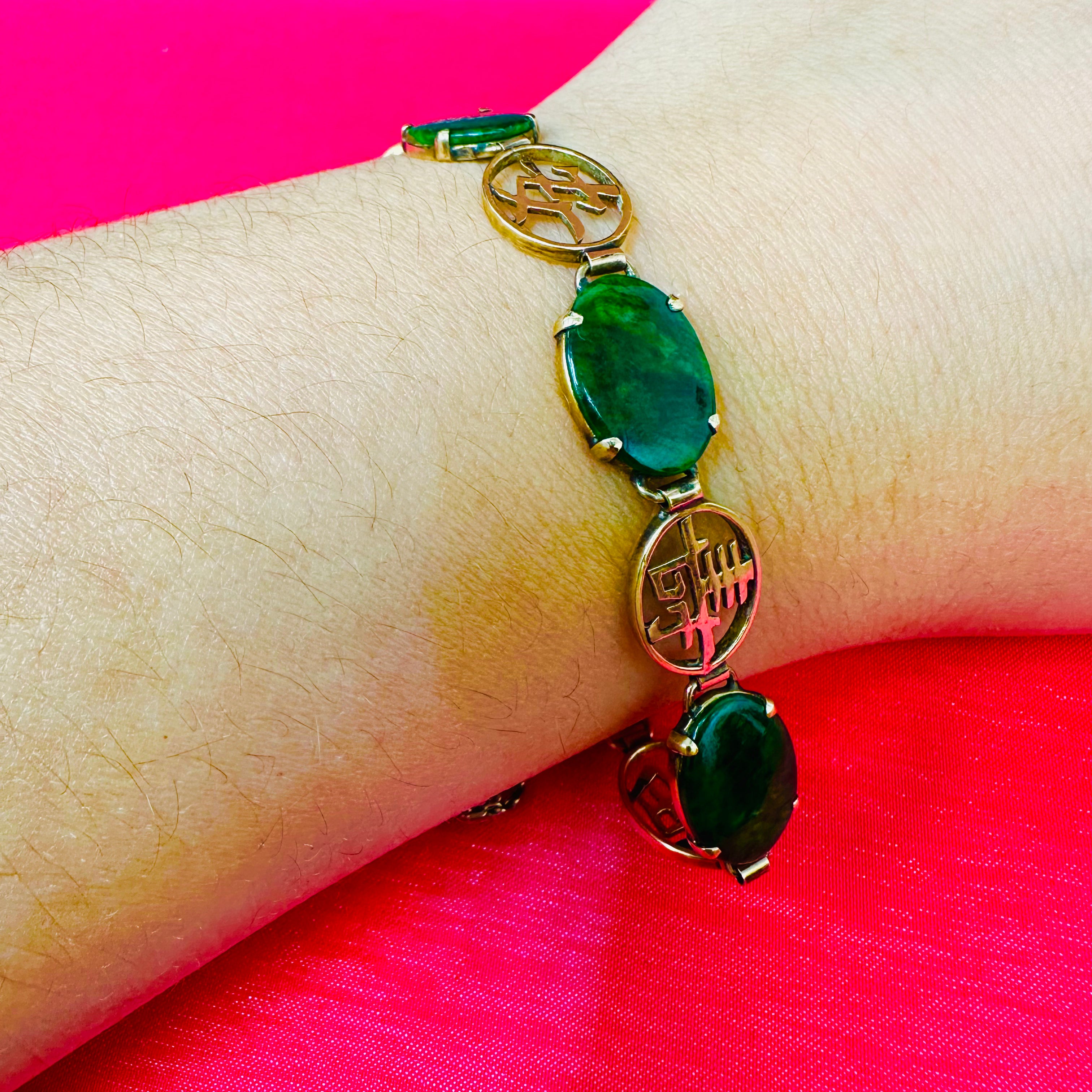 14K 7.5" Vintage Chinese With Green Jade