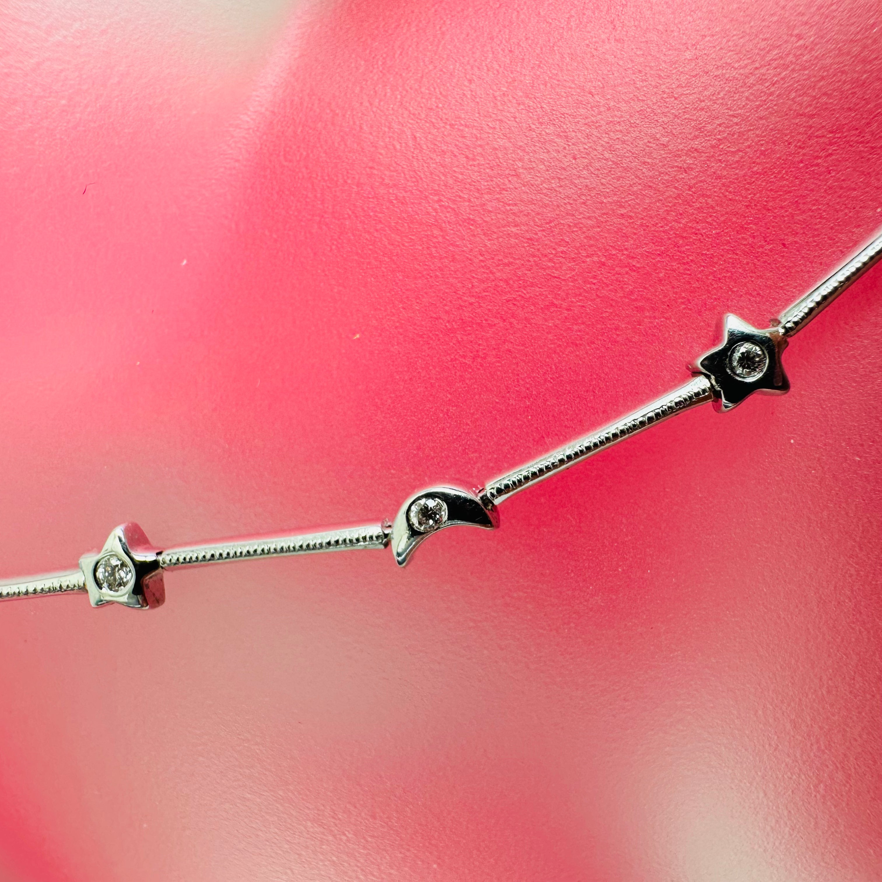 6.5” 18K Thin Elegant Star And Moon White Gold Bracelet