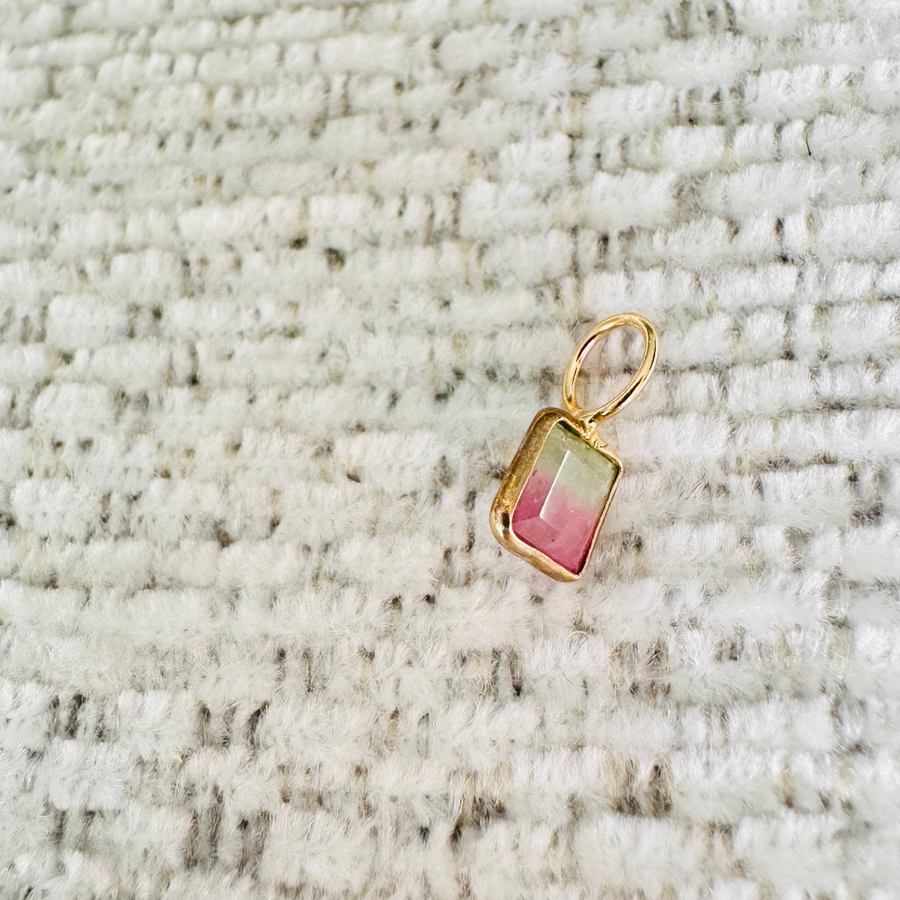 Bi Color Tourmaline 14K Yellow Gold Charm Pendant