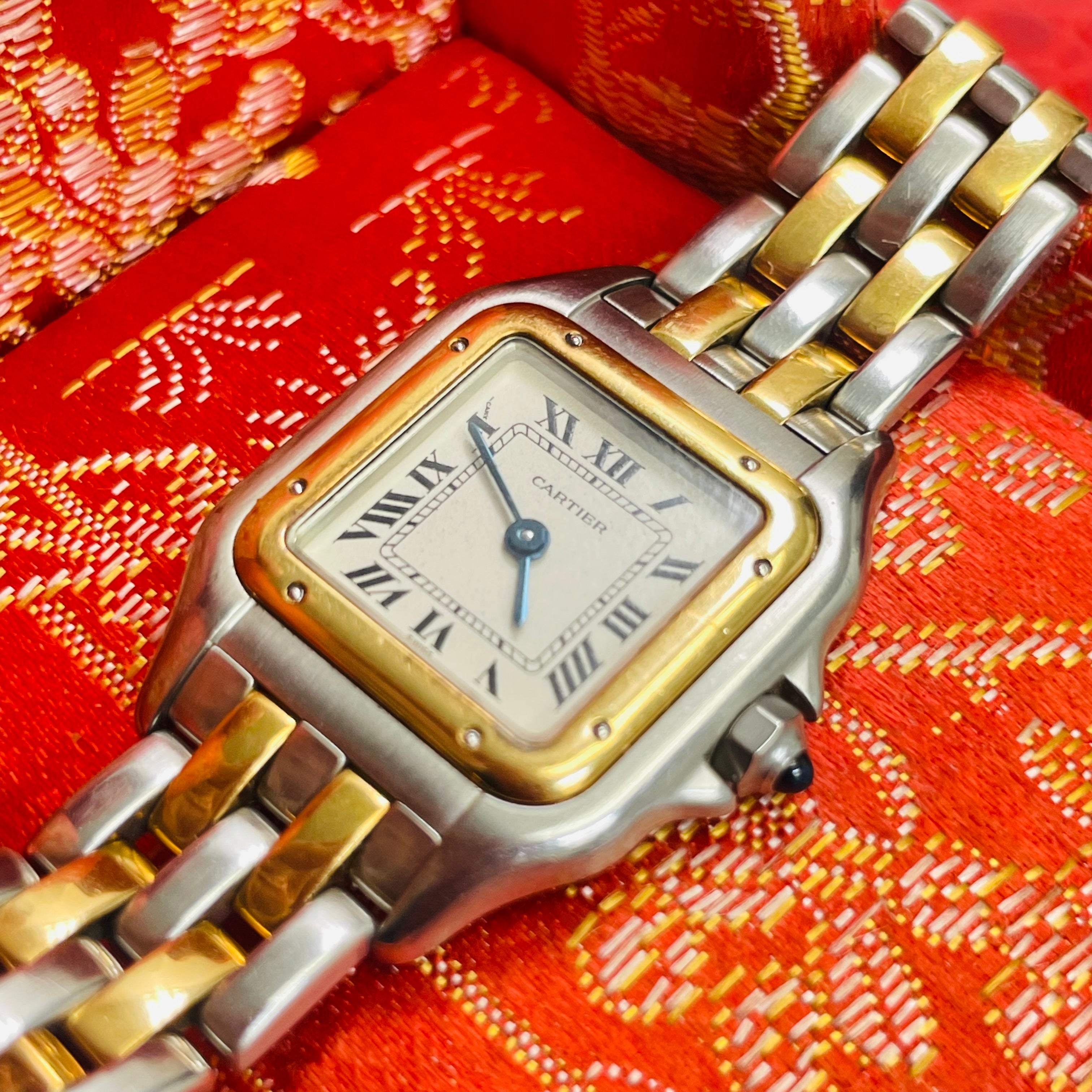 Cartier Panthere Two Tone 2 Row Stainless Steel and 18K Yellow Gold Watch