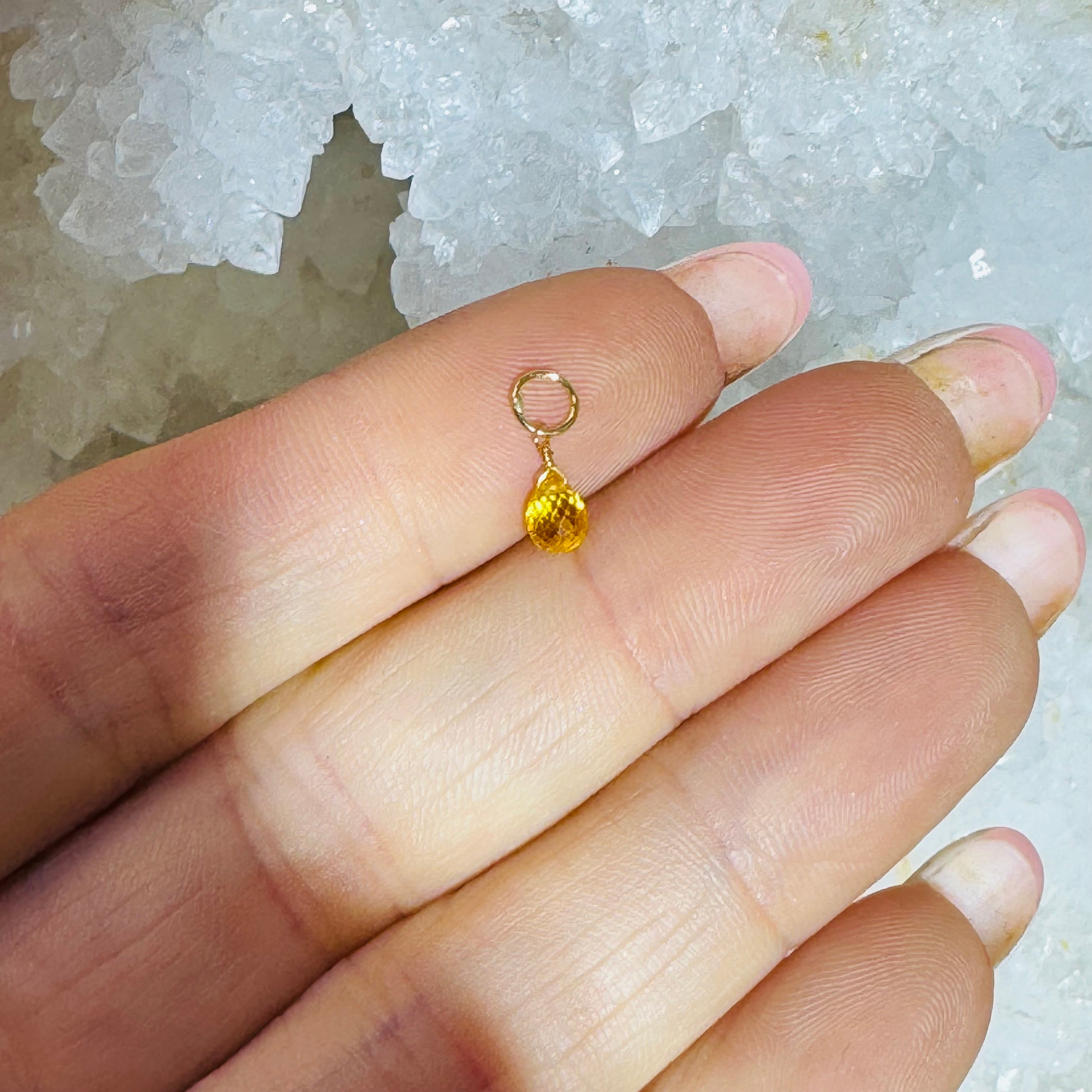 Natural Yellow Sapphire 14K Yellow Gold Briolette Charm