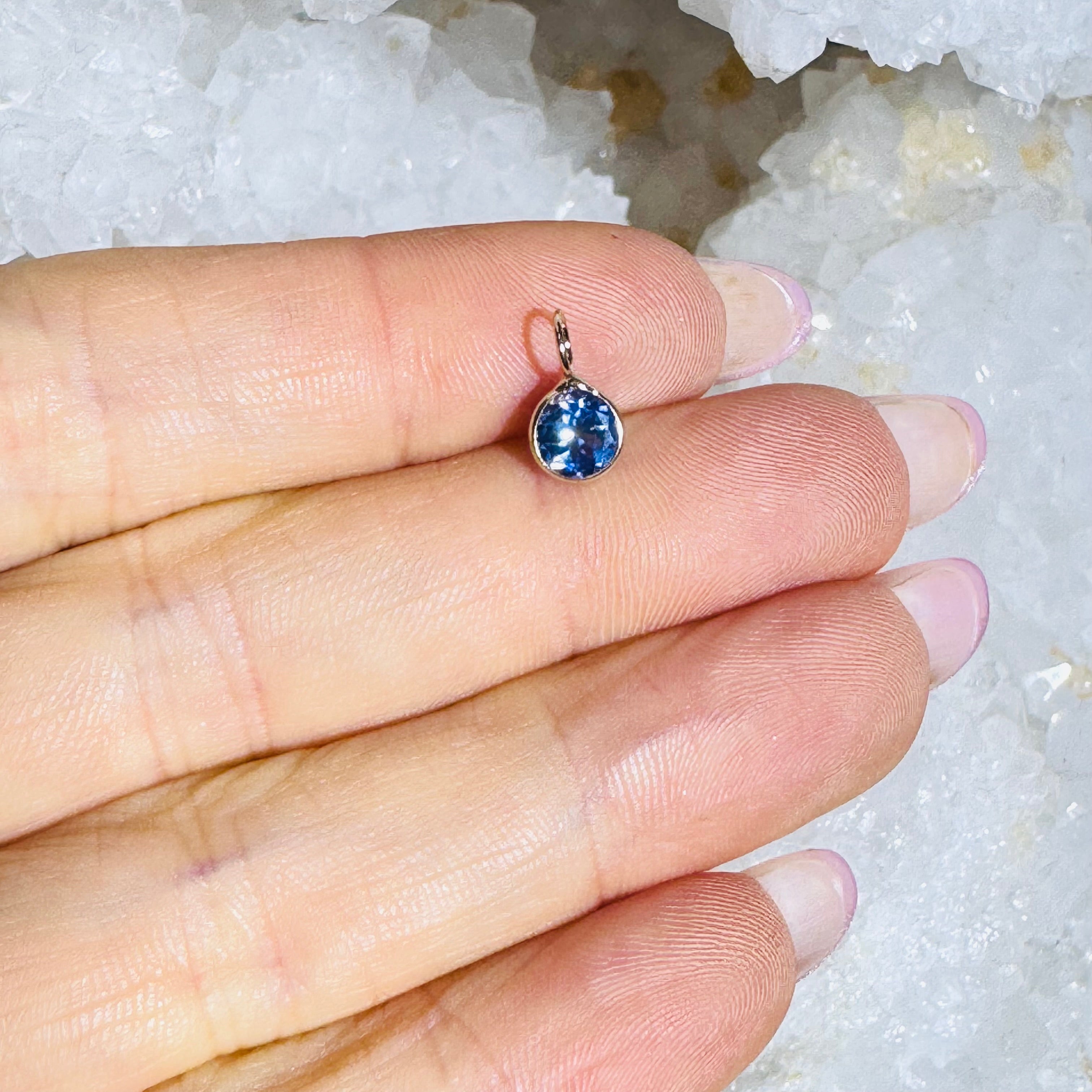 Natural Round Tanzanite 14K Gem Charm Pendant