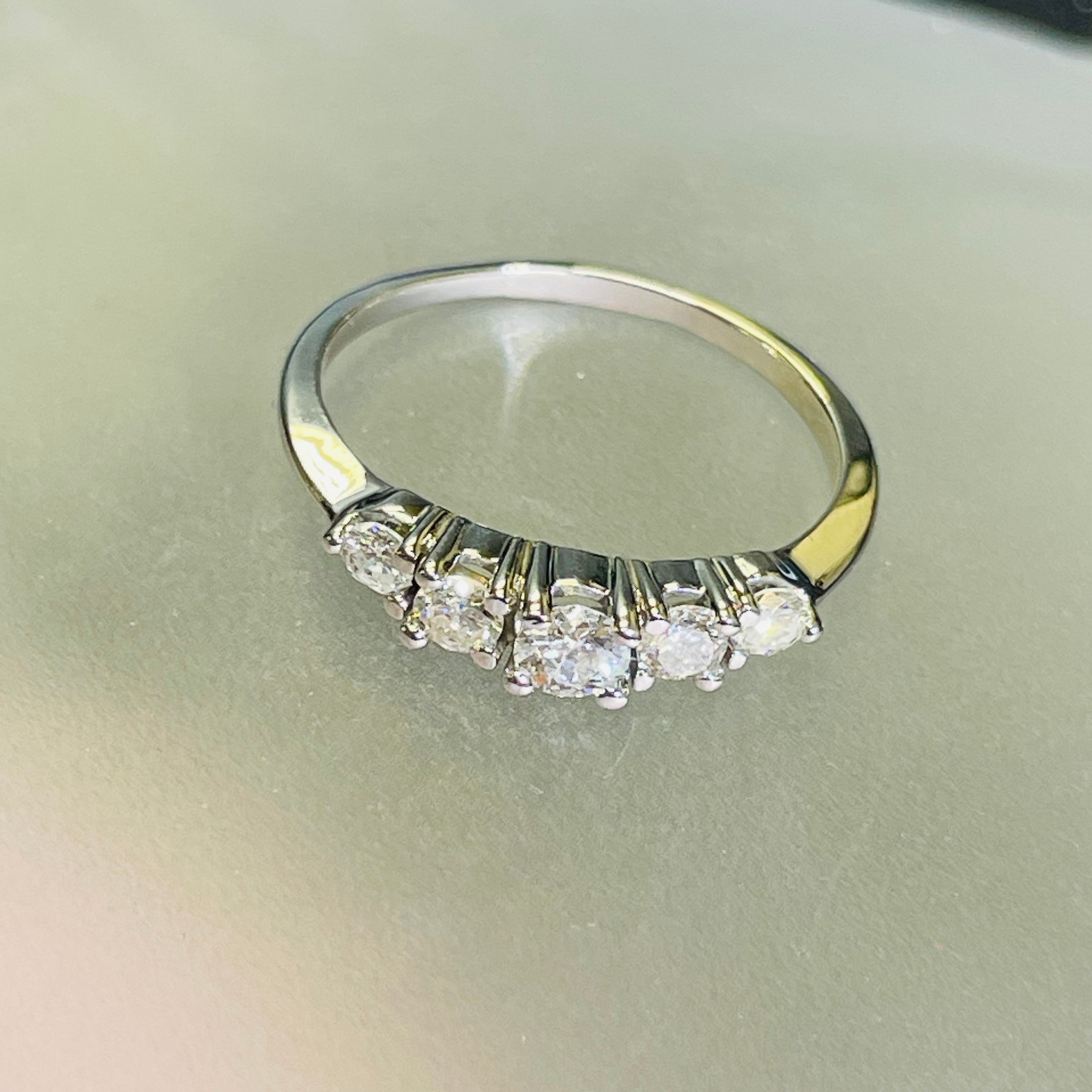 .65CT Natural 5 Stone Diamond Solid 14K White Gold Ring Size 9