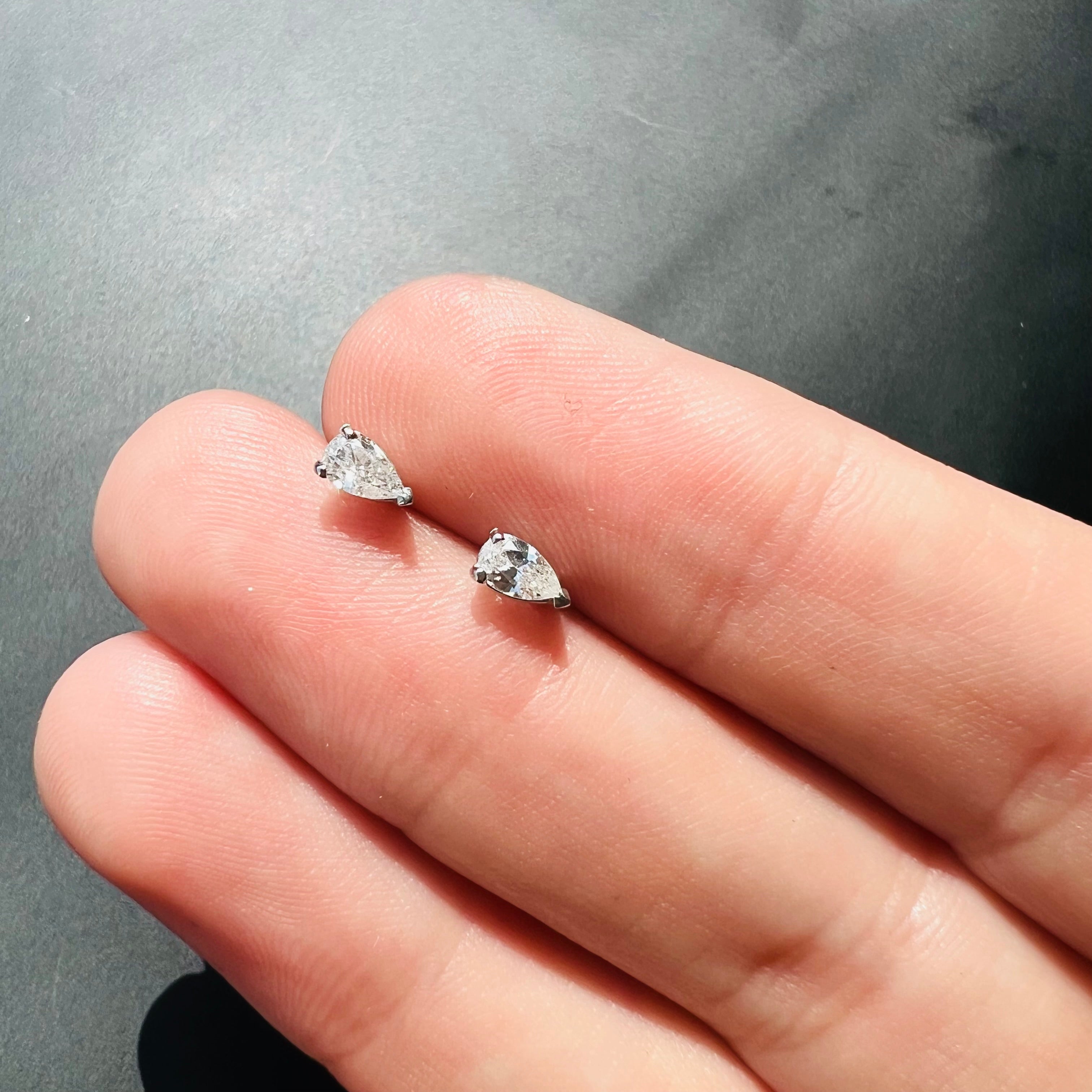 14K Yellow Gold Pear Diamond Earring Studs
