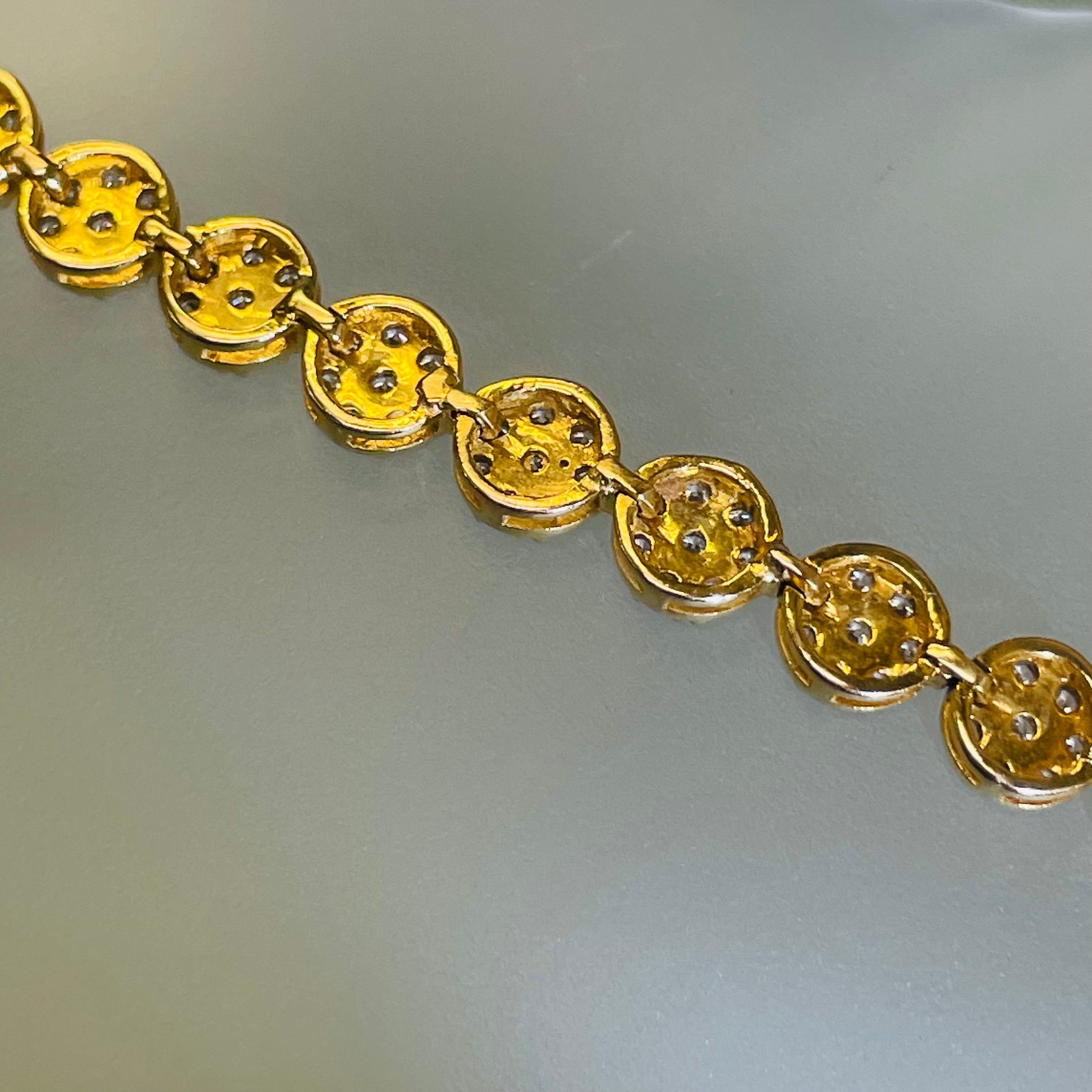 10K Yellow Gold 2.5CT Diamond Round Cluster Tennis Bracelet 8”