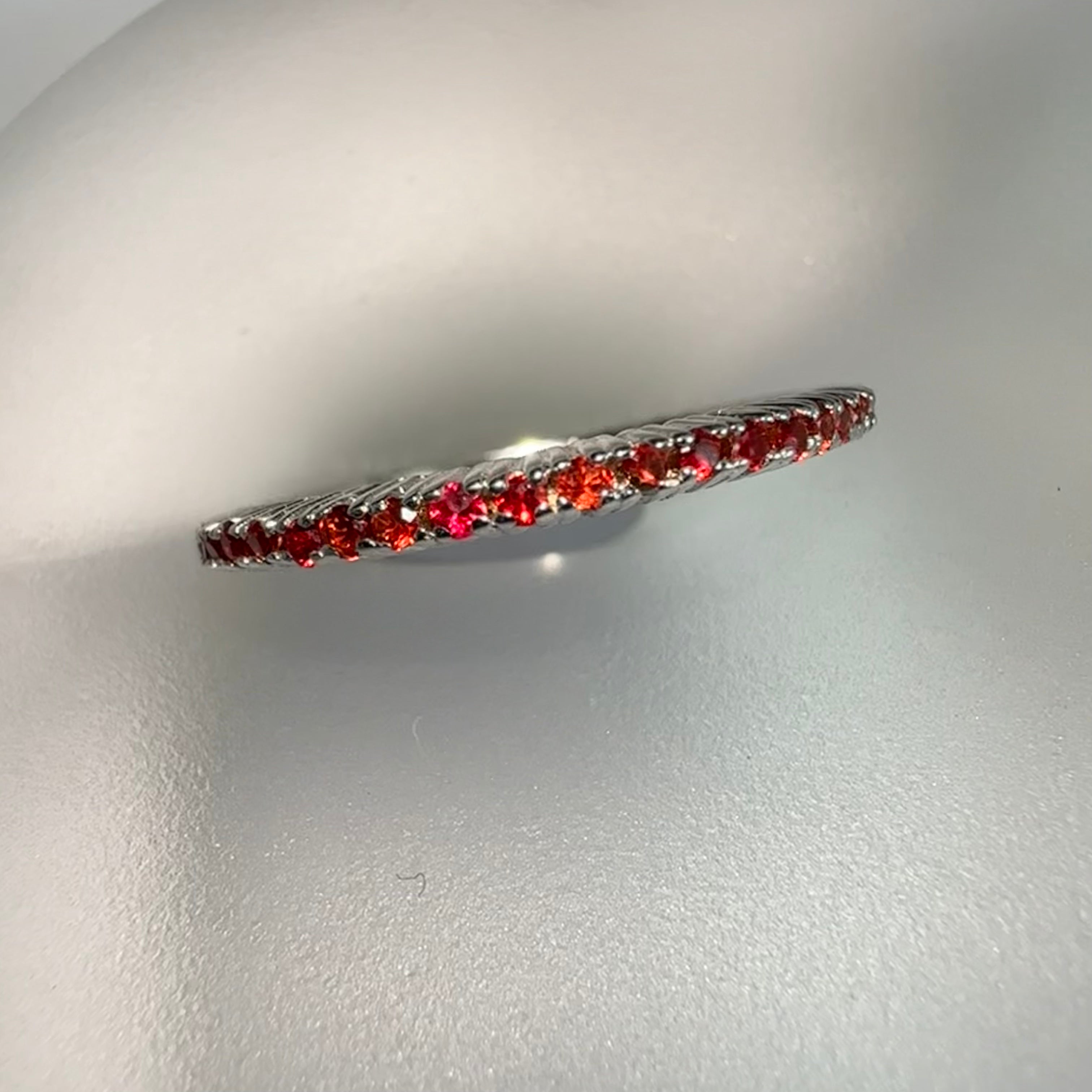 14K Size 7.5 White Gold Orange Ruby Eternity Ring