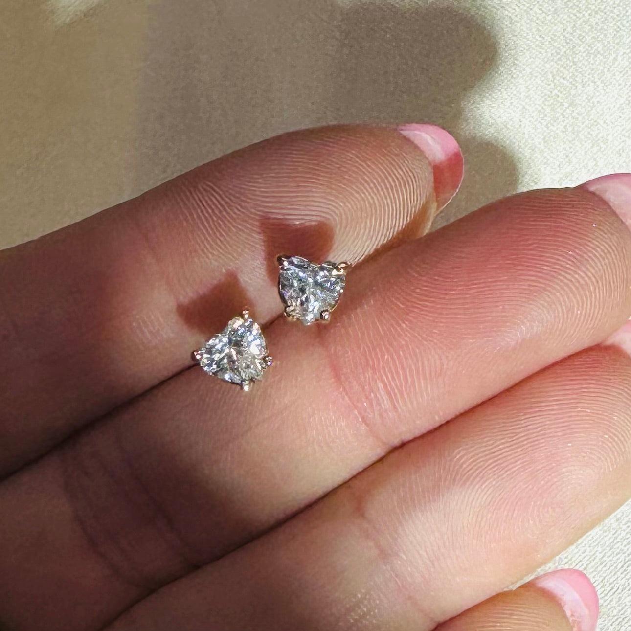 .92CT Natural Heart Diamond Stud Earrings in 14K Yellow Gold