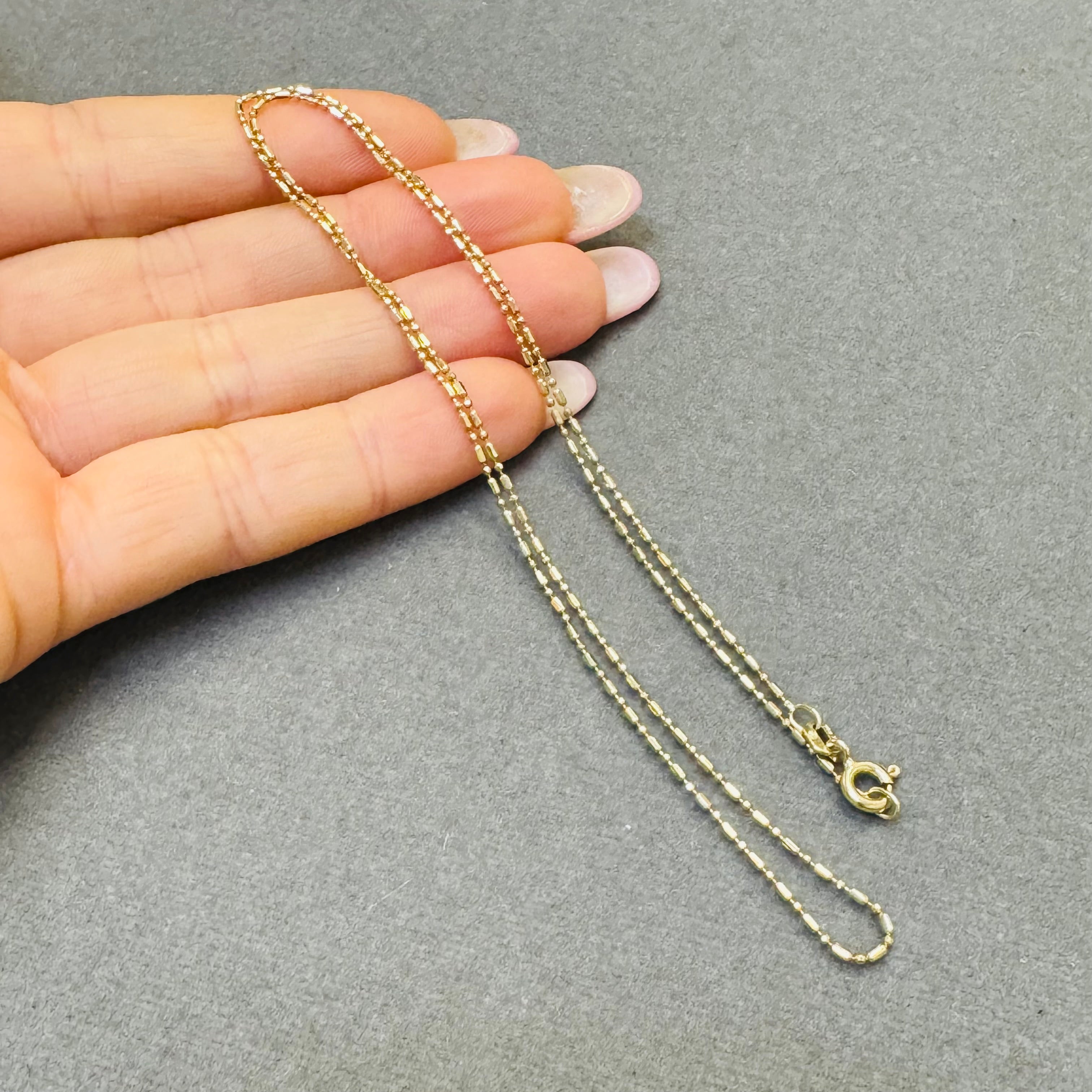 Solid 14K Yellow Gold 20” 1mm Dot Dash Ball Chain Necklace