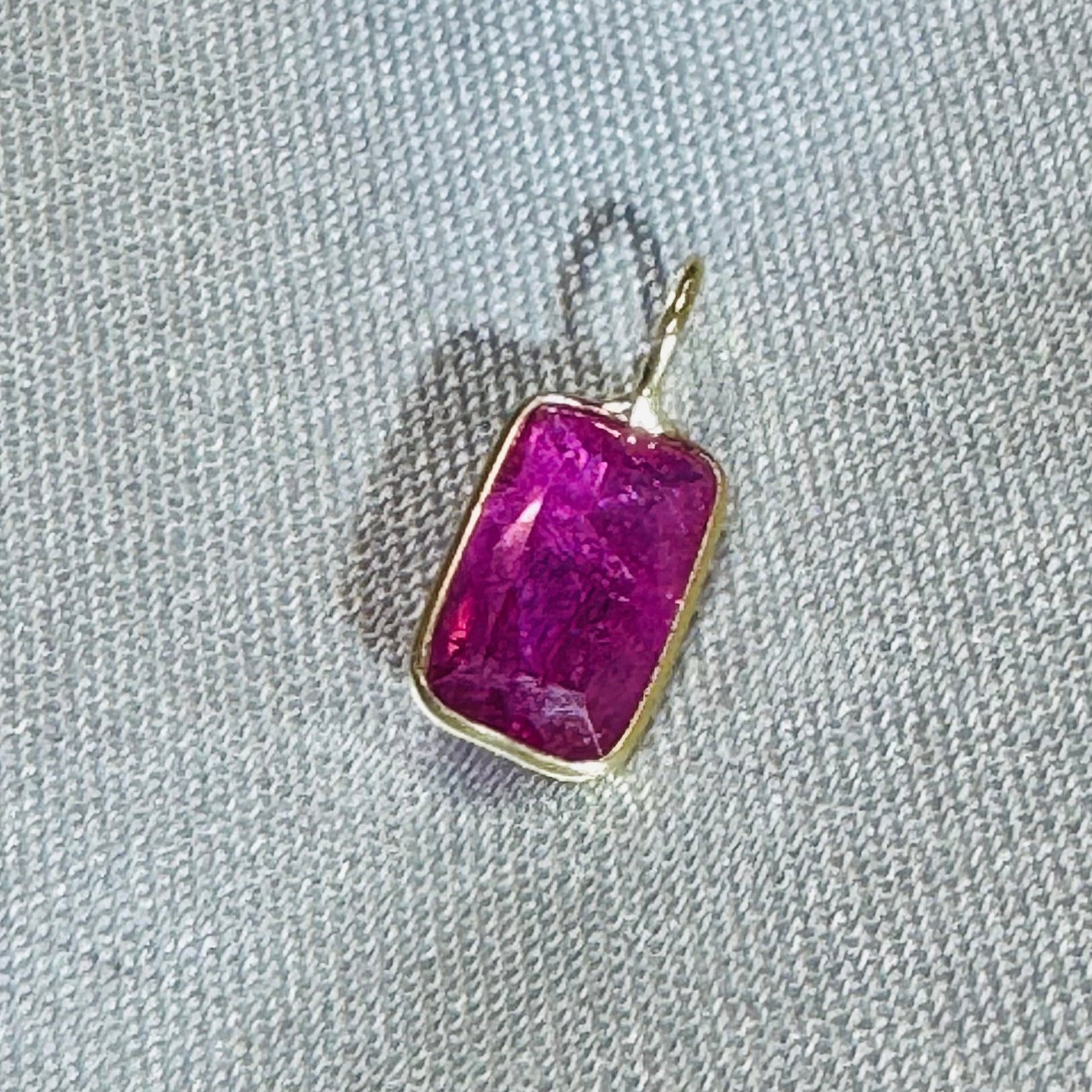 Hot Pink Tourmaline Charm Pendant 14K Yellow Gold