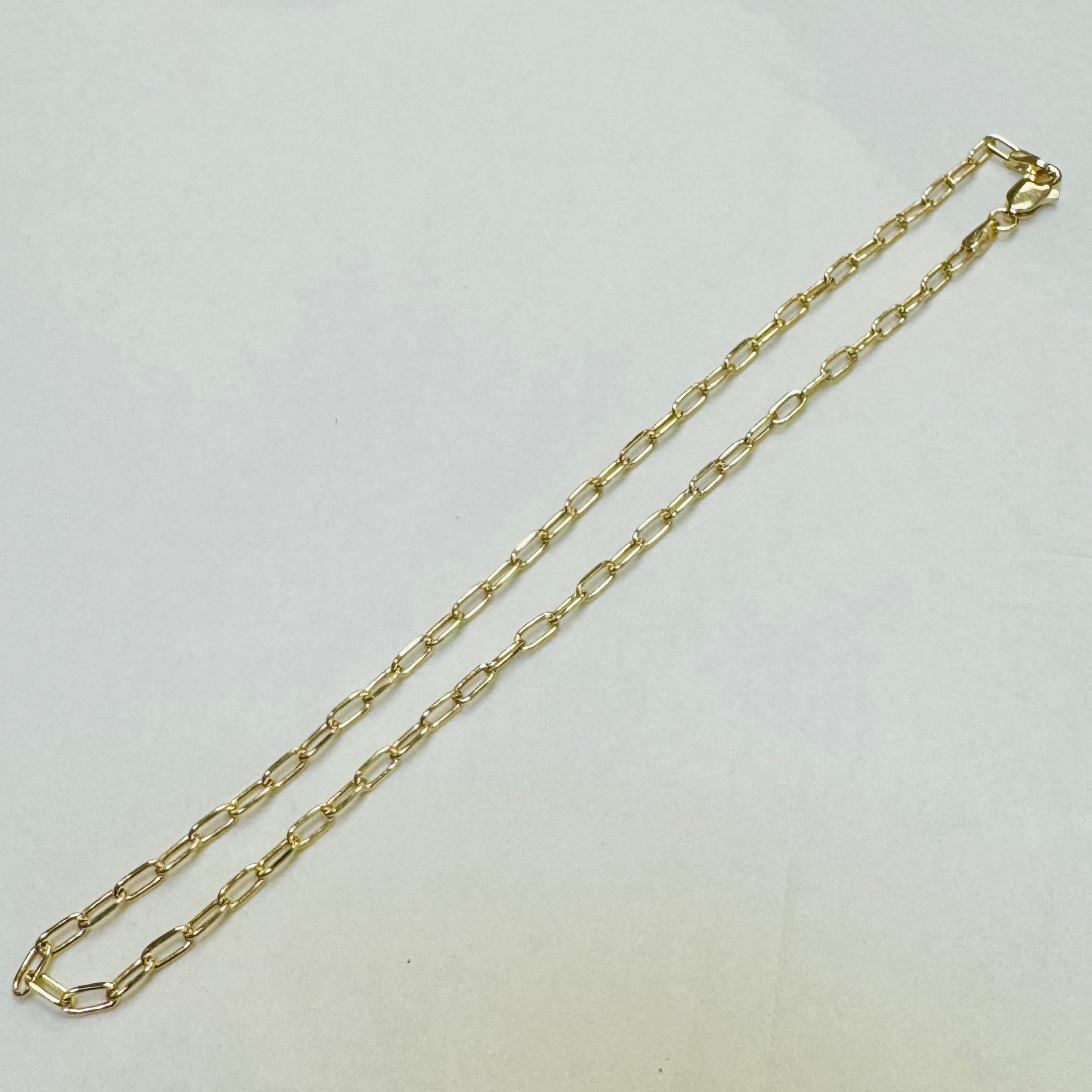 10K Yellow Gold Paperclip Link Chain Anklet 1mm 10”