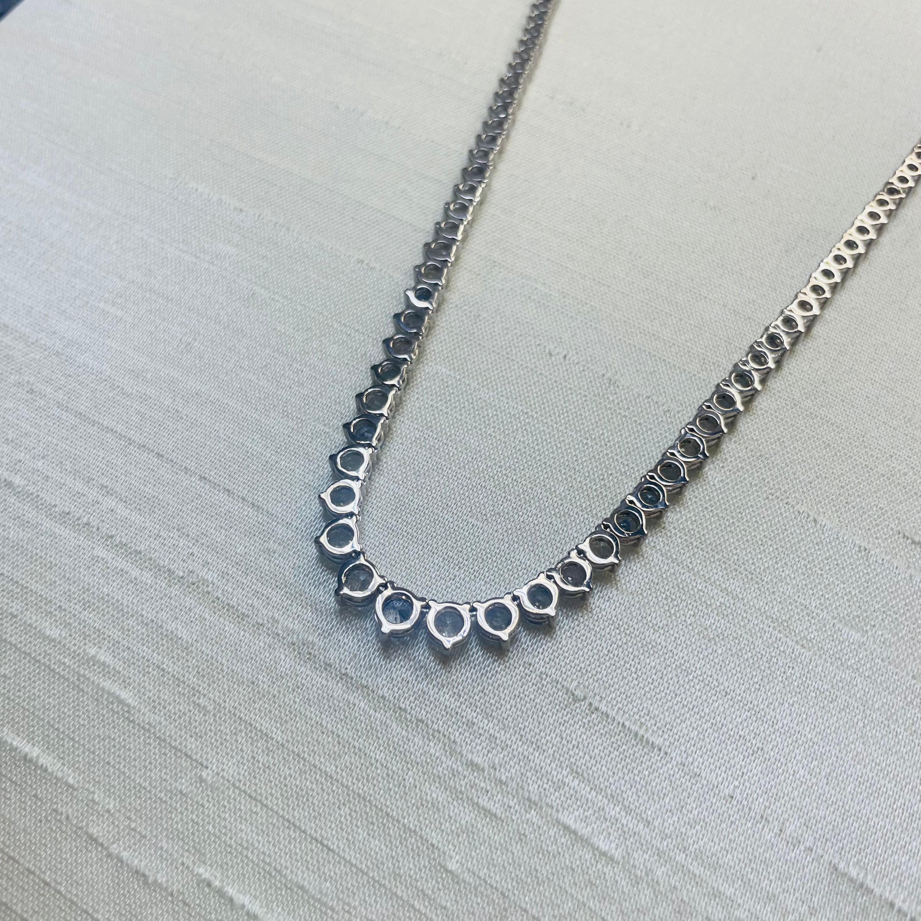 20.3CT Natural Sapphire Riviera Tennis Necklace 14K White Gold 18”
