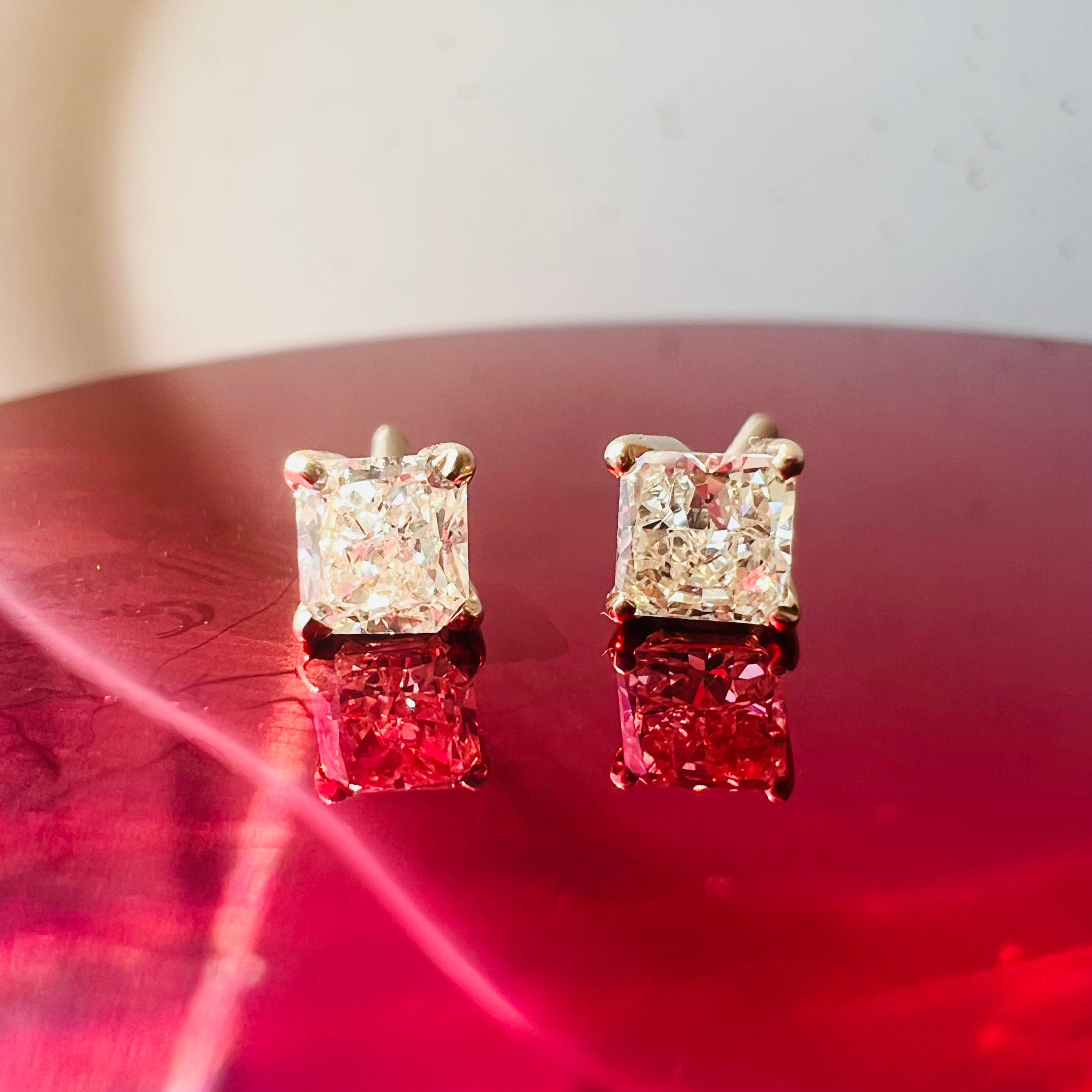 14K Yellow Gold Square Diamond Earring Studs