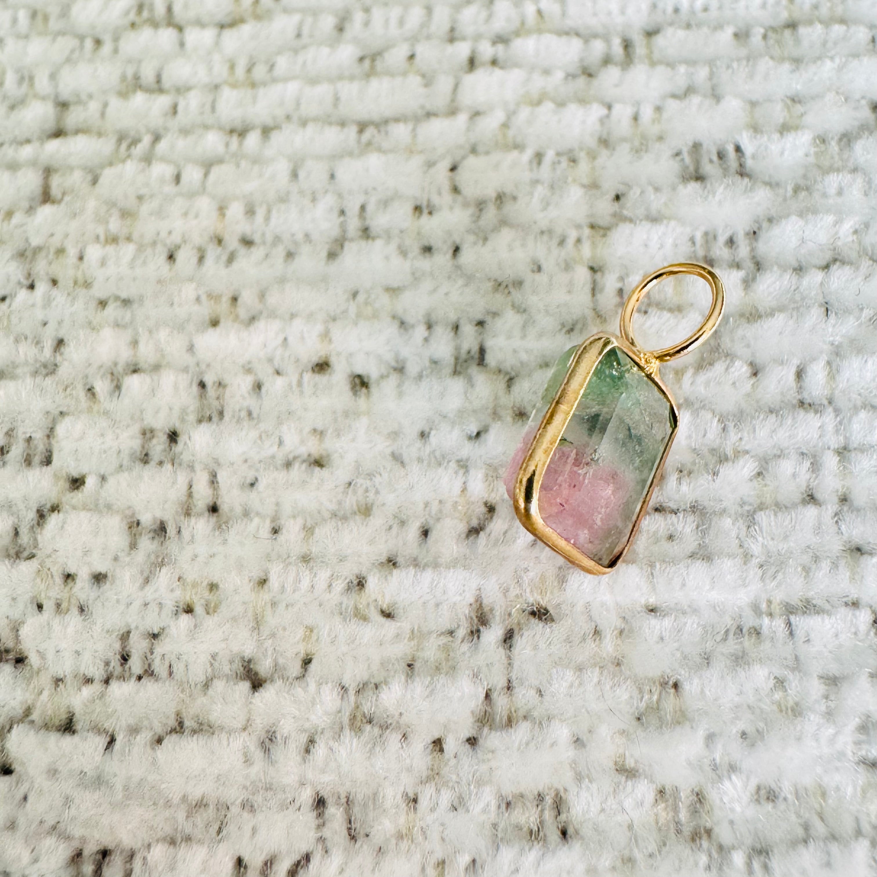 Bi Color Tourmaline 14K Yellow Gold Charm Pendant