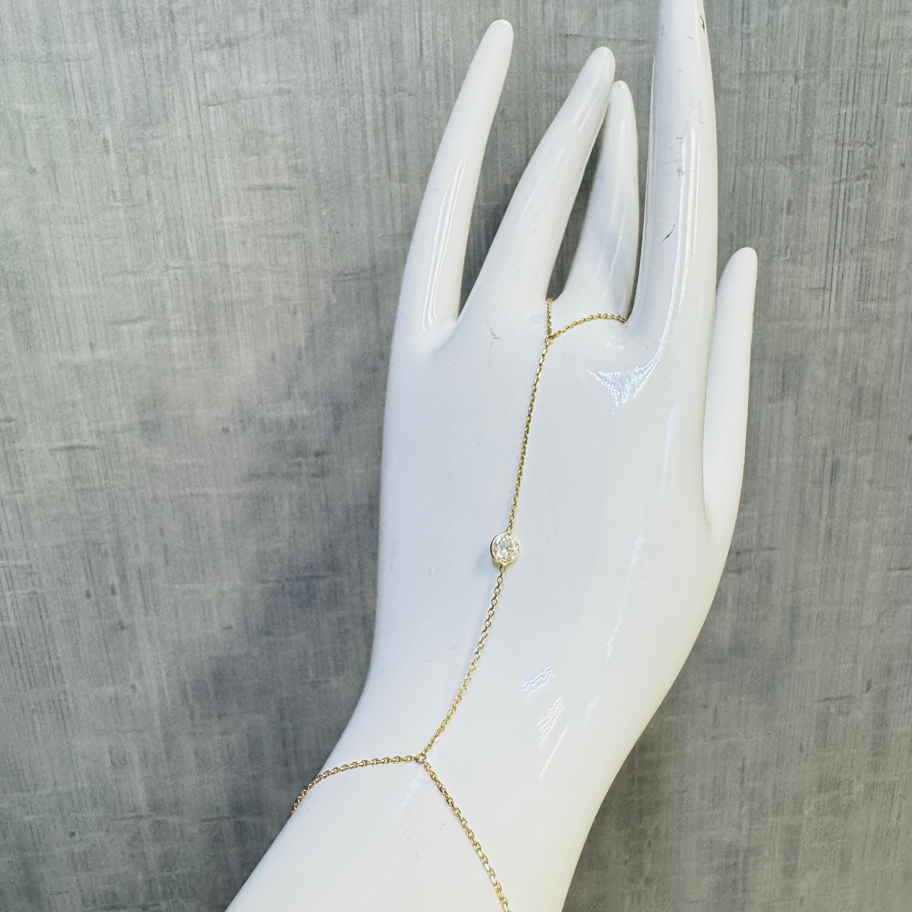 14K Yellow Gold .48CT VS Old Mine Diamond HandChain
