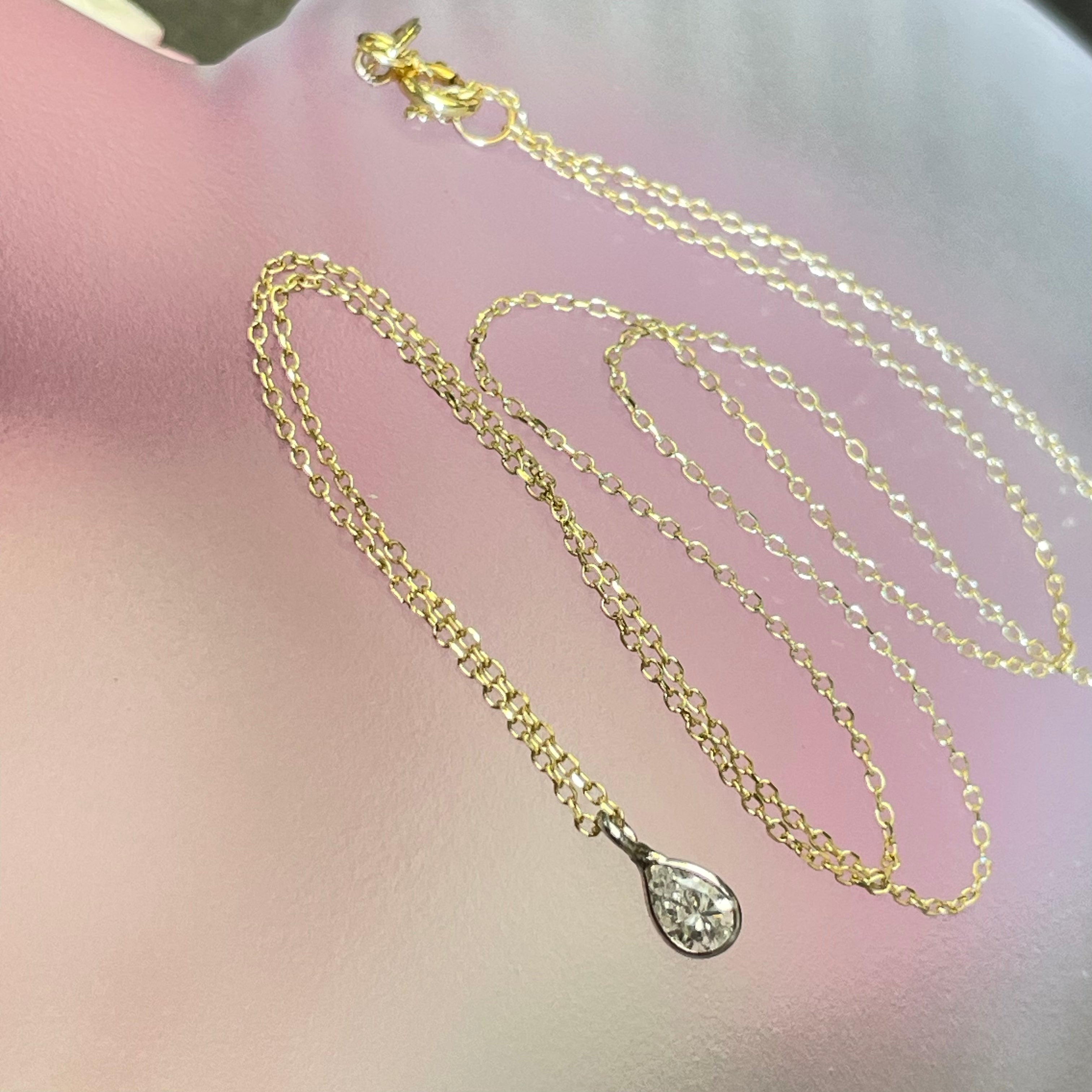 .24CT Natural White Pear  Diamond 14K Yellow Gold Solitaire Necklace 16"
