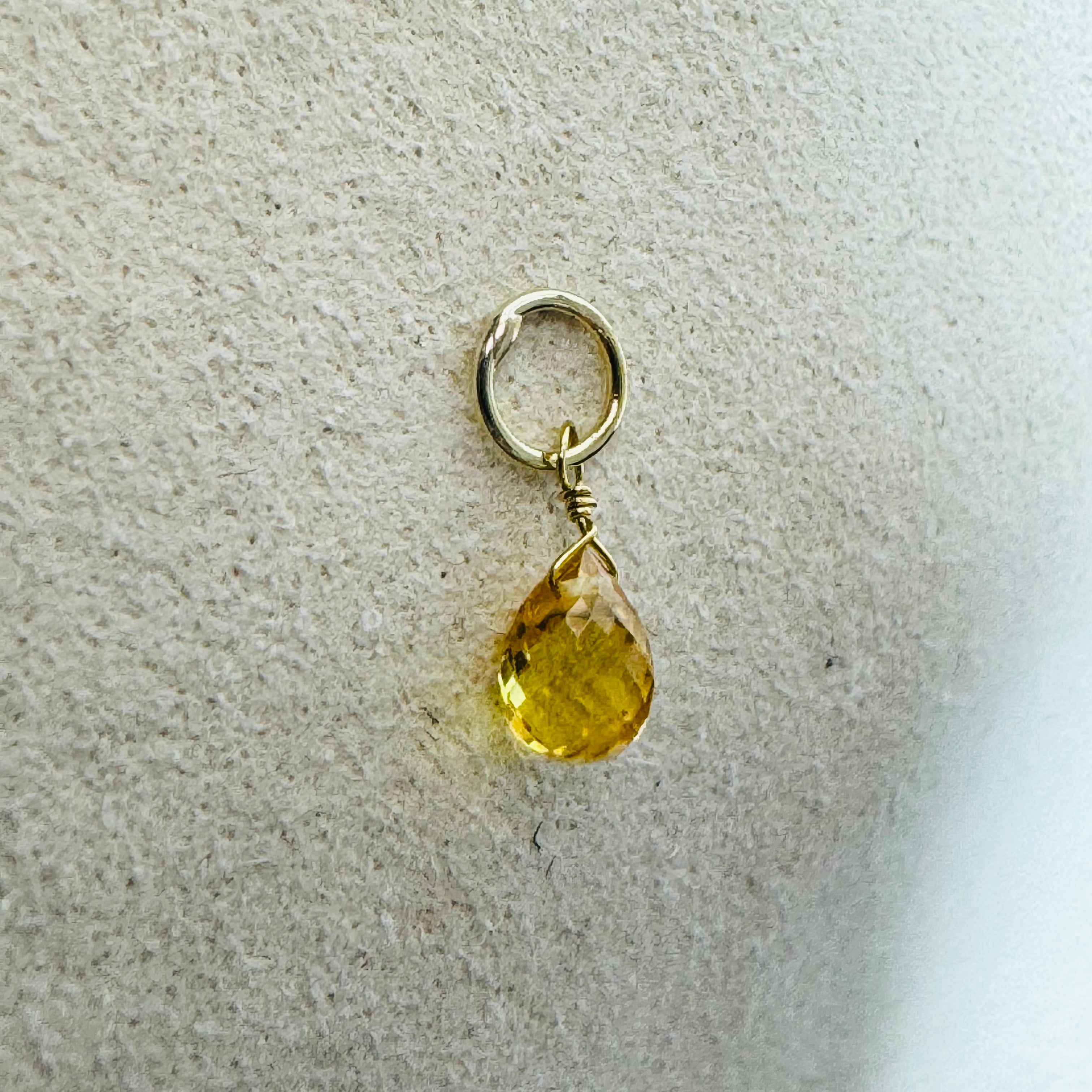 Natural Yellow Sapphire 14K Yellow Gold Briolette Charm