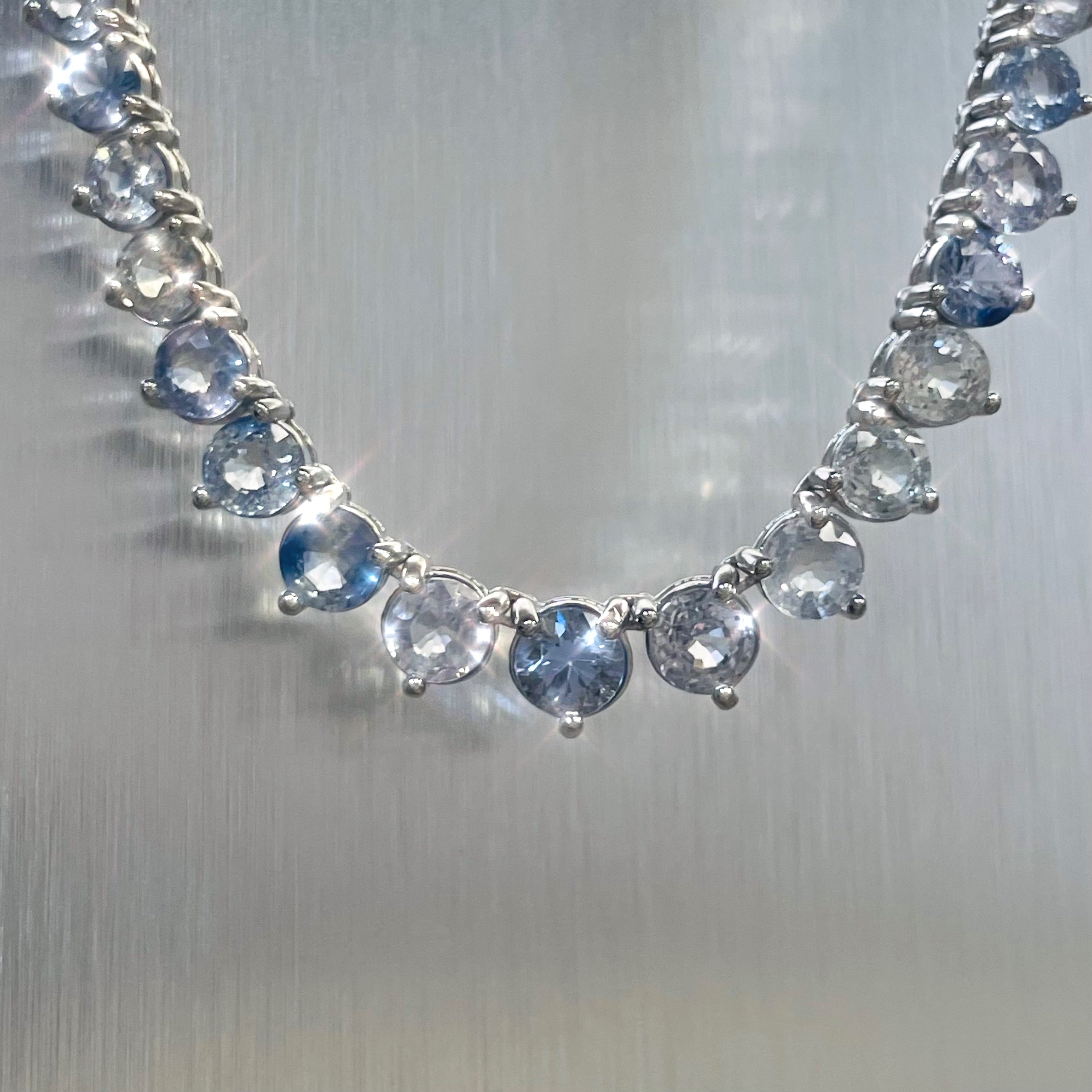 20.3CT Natural Sapphire Riviera Tennis Necklace 14K White Gold 18”