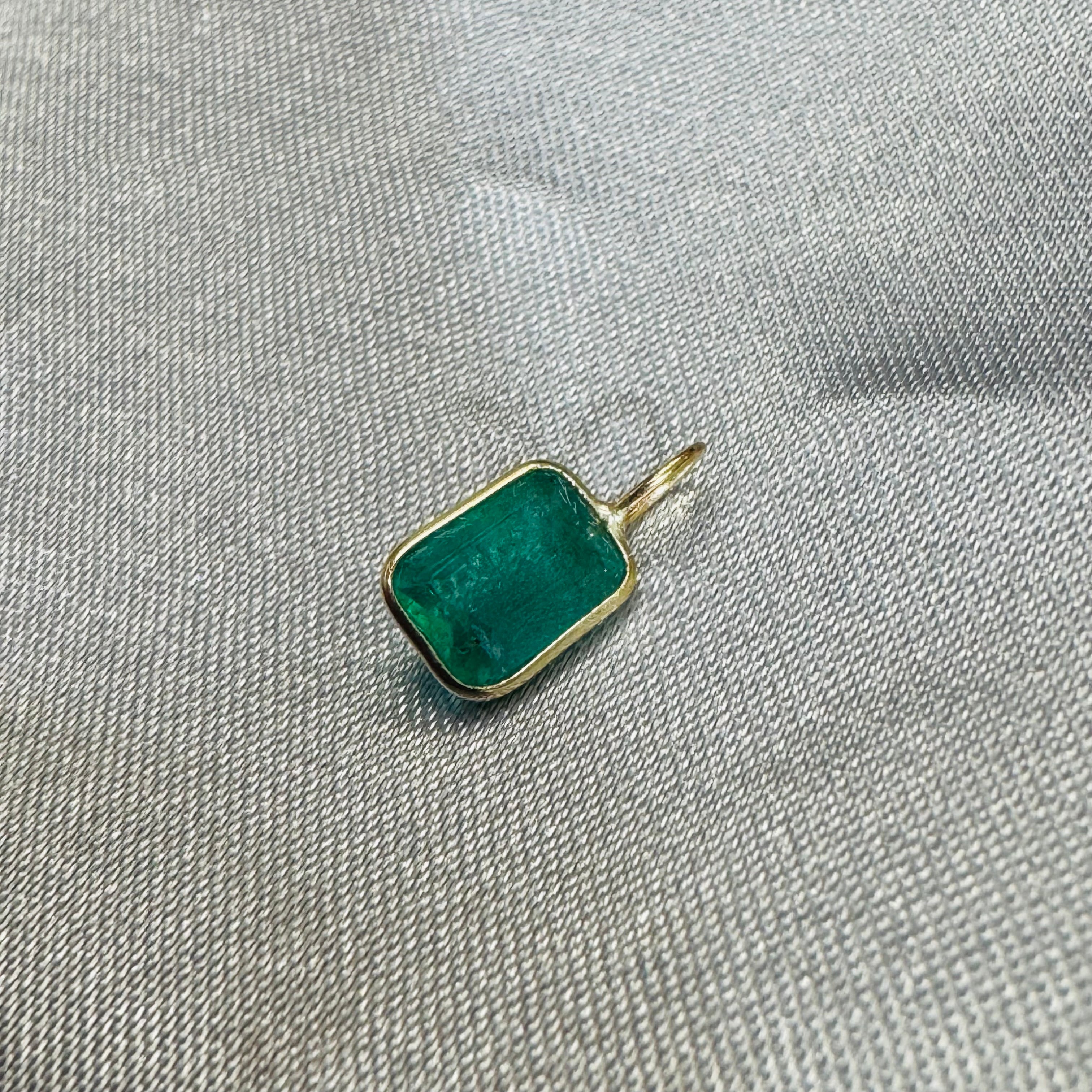 Emerald Charm Pendant 14K Yellow Gold