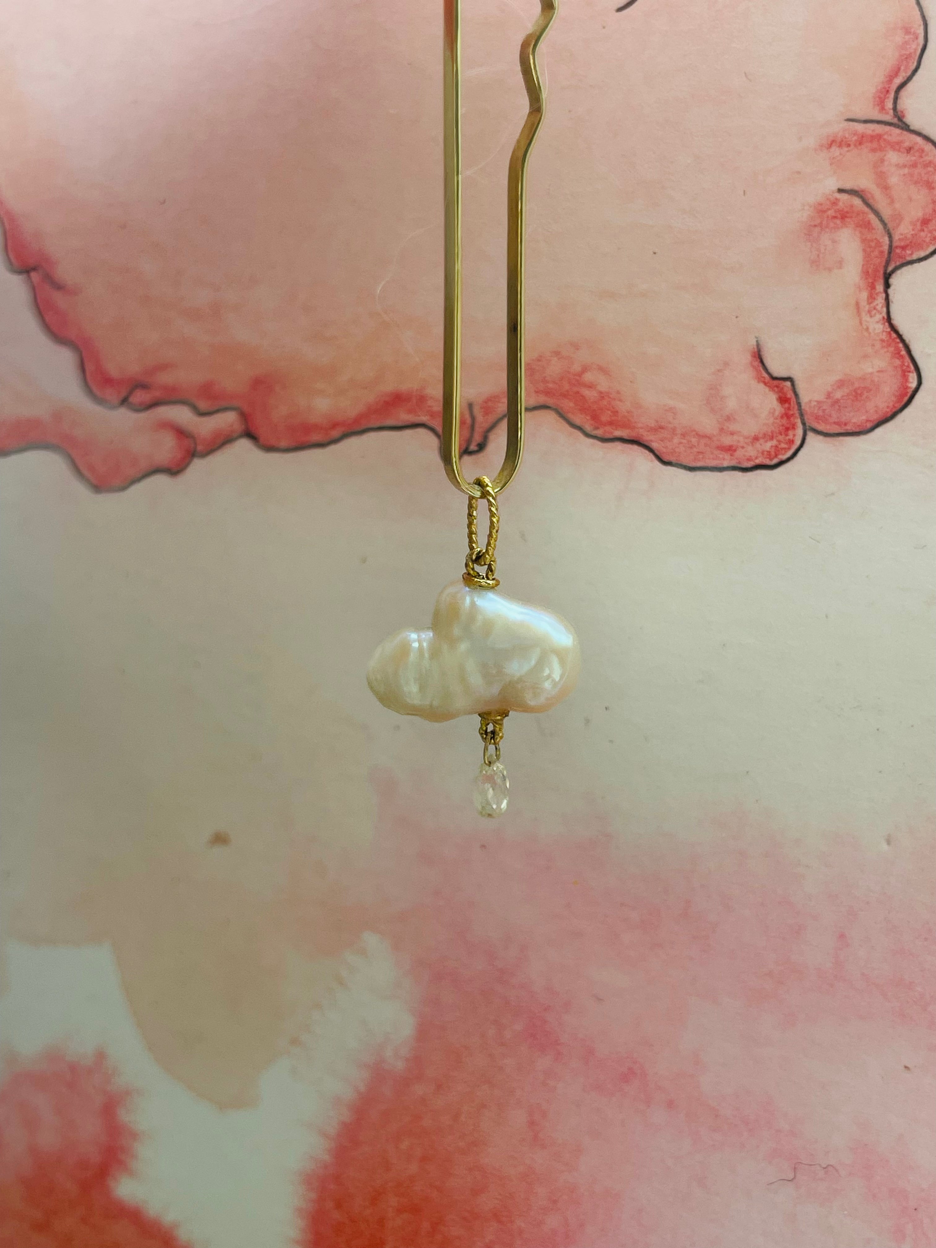 Japanese Pearl and Briolette Diamond Cloud Charm